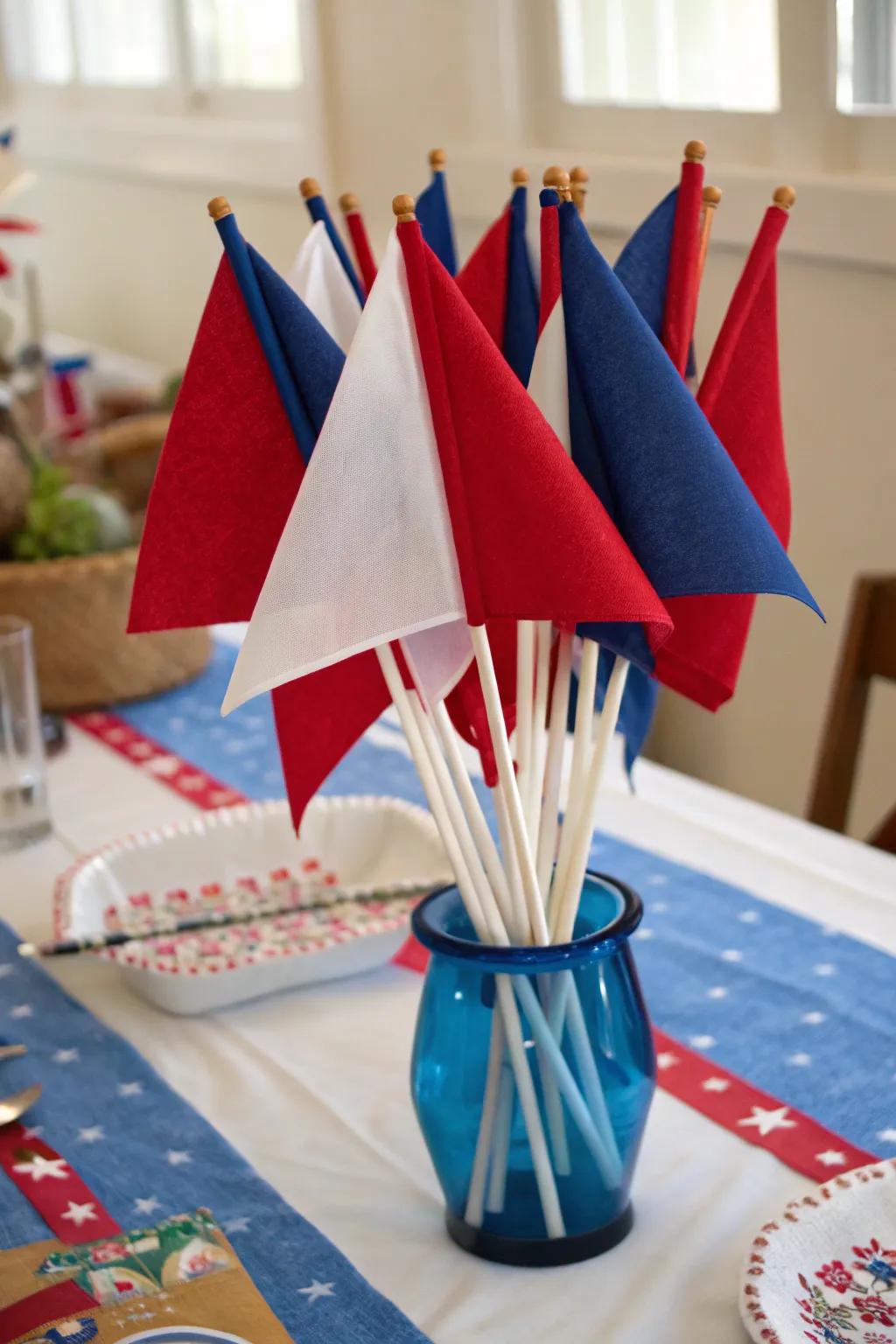 Homemade national pride cloth flags for a vintage touch