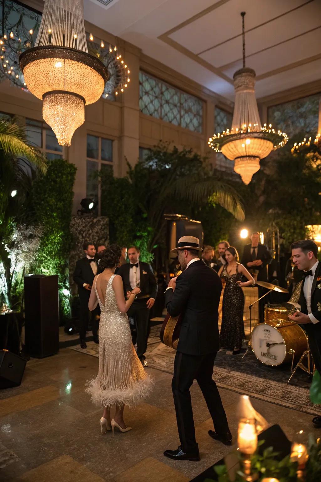 A glamorous Gatsby-inspired party setting, full of vintage charm.