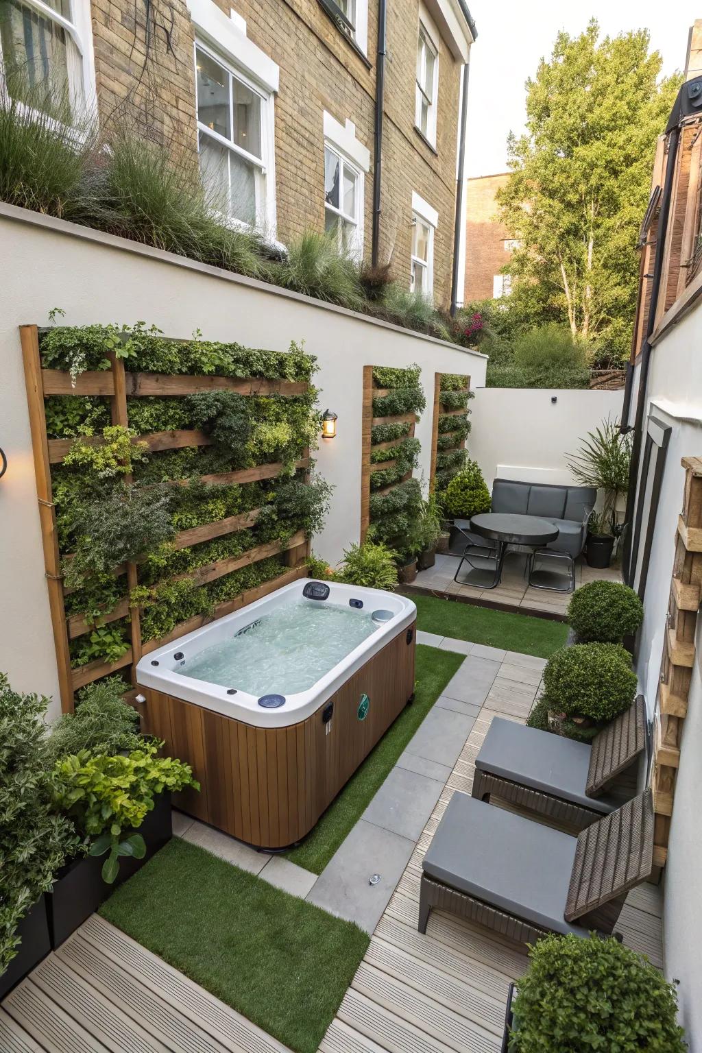 Smart design transforms small spaces into cozy hot tub retreats.