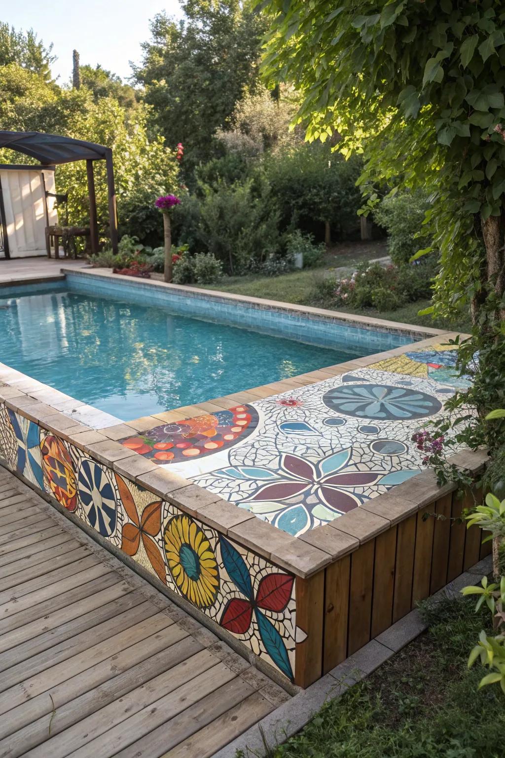 Colorful tiles inject artistic vibrancy into your pool deck.
