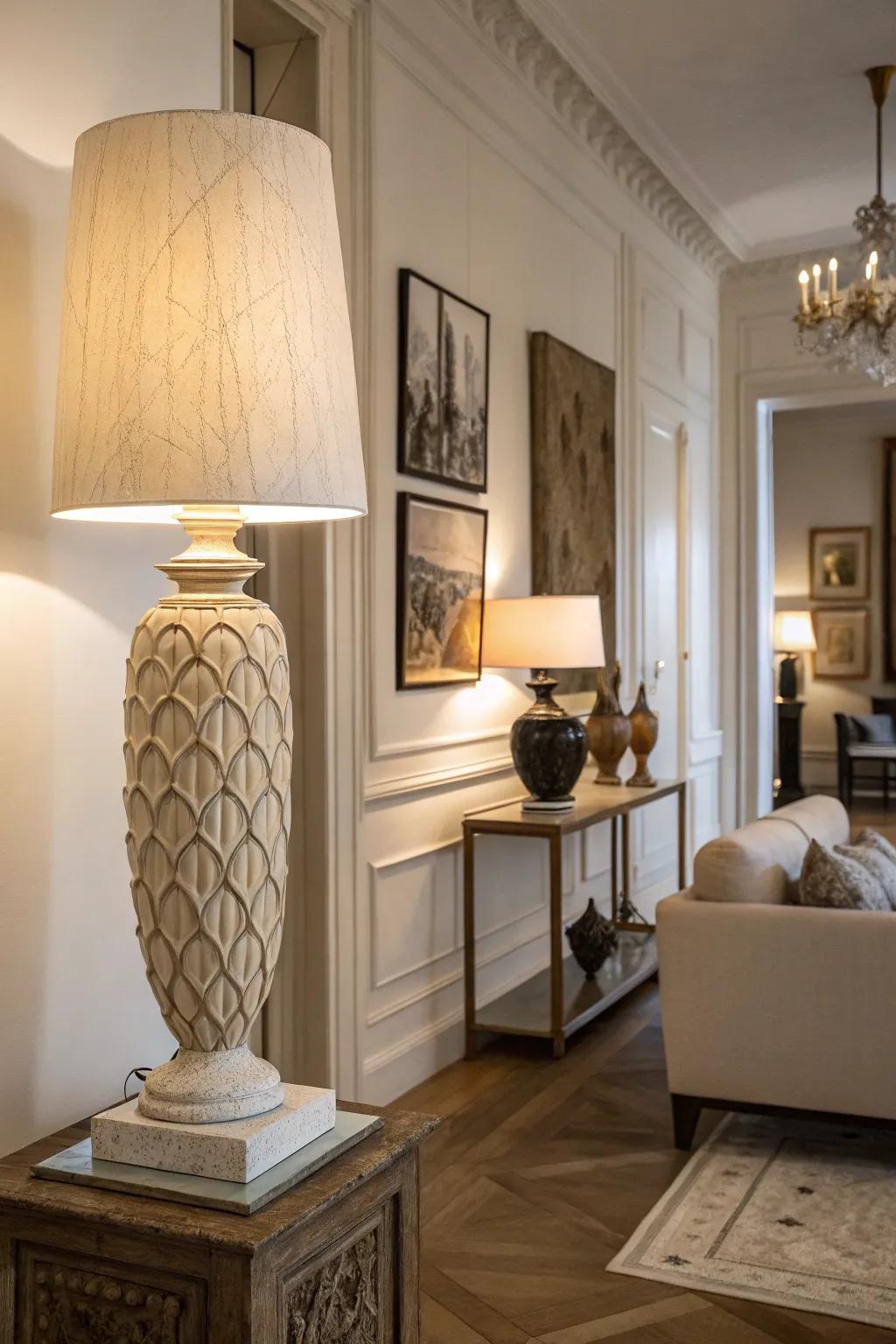 Sculptural lamps double as art and light sources.