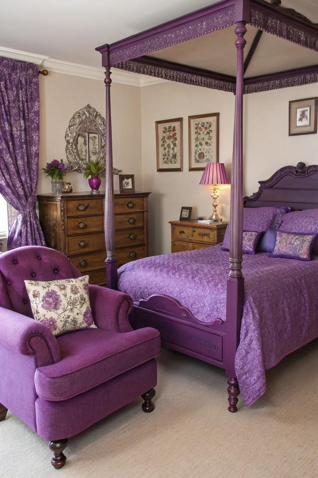 Add timeless elegance with purple upholstery.