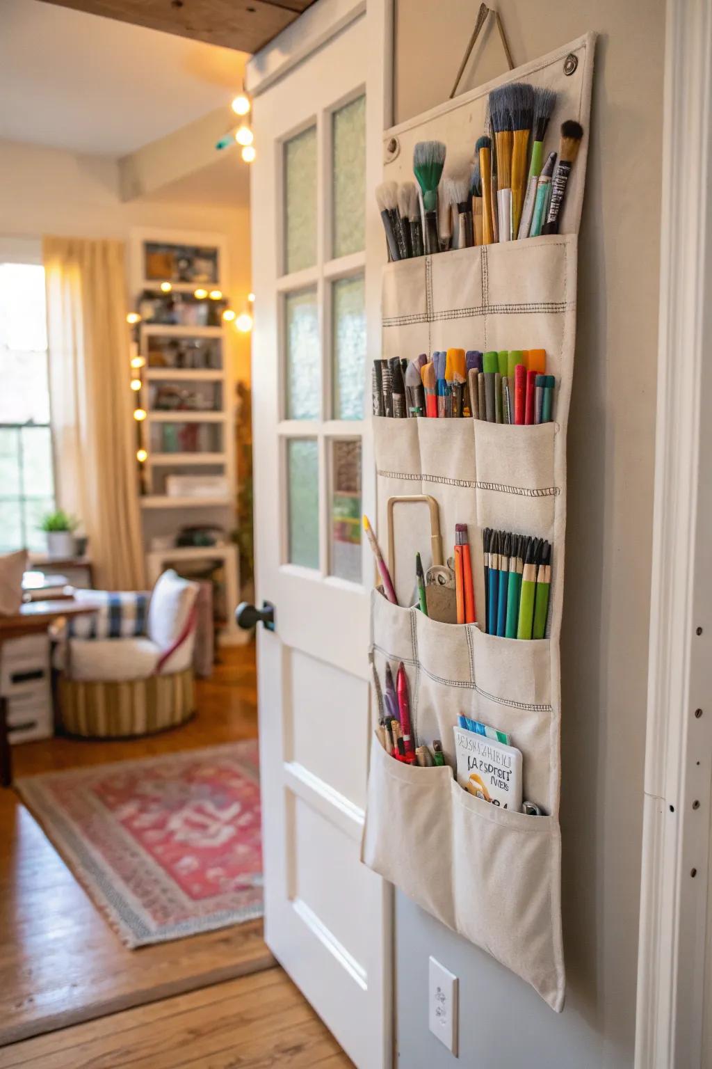 Over-the-door organizers maximize space efficiently.