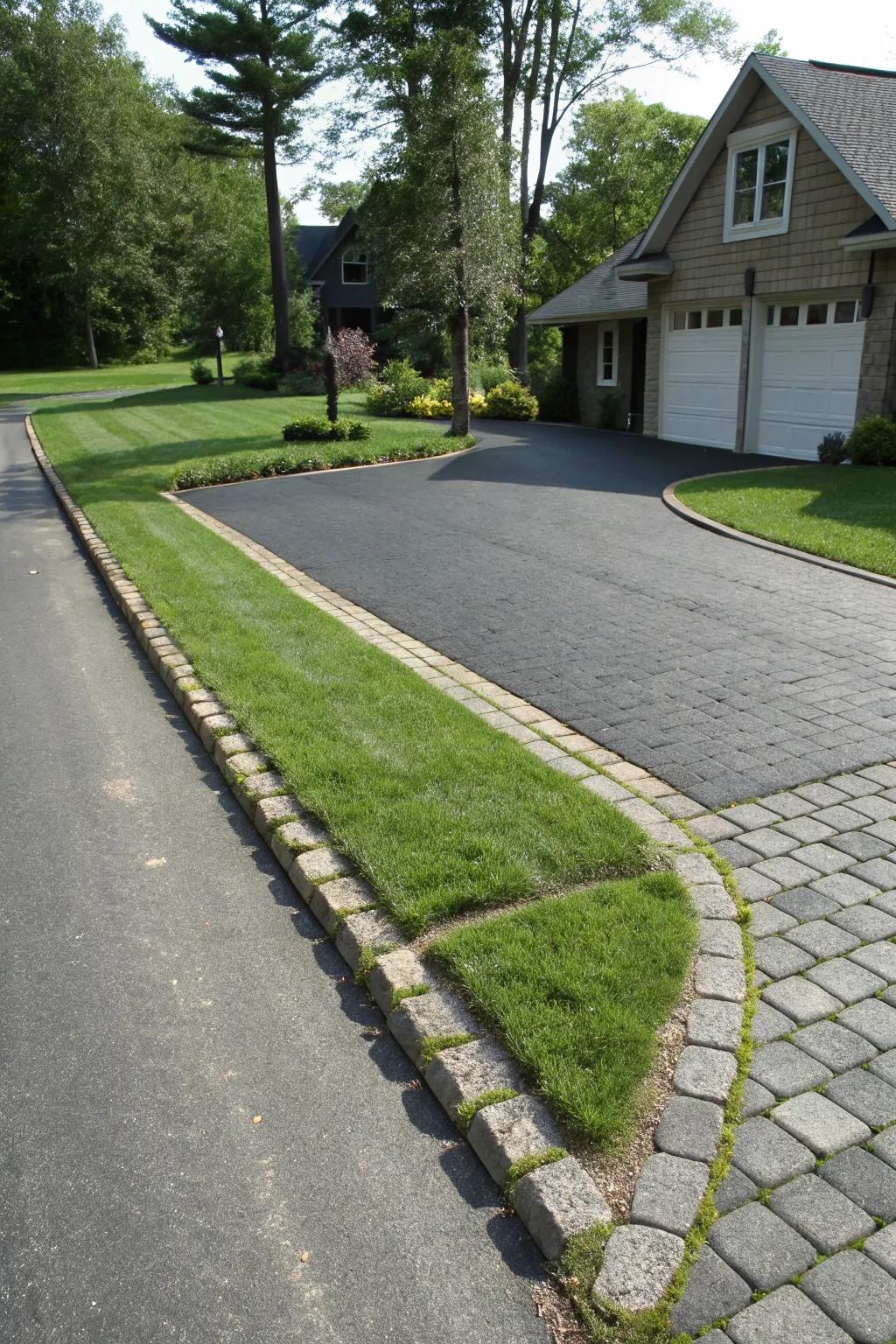 Grass pavers create a seamless blend of greenery and hardscape for this unique driveway.