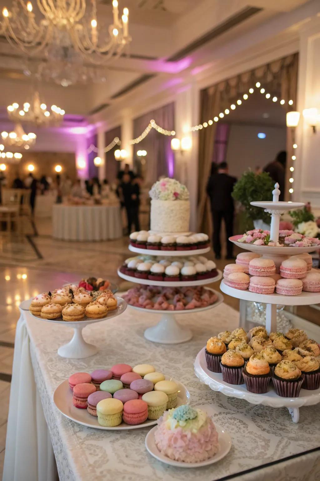 A sweet treat station offers a delightful alternative to traditional wedding desserts.