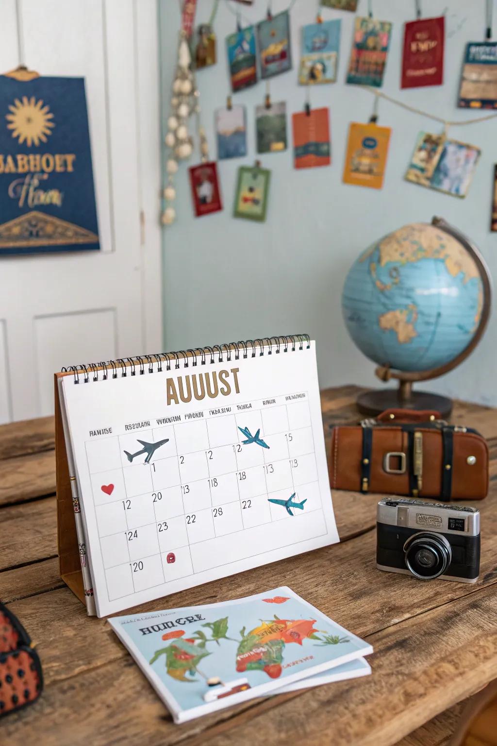 Motivate wanderlust through voyage expedition symbols on your calendar.