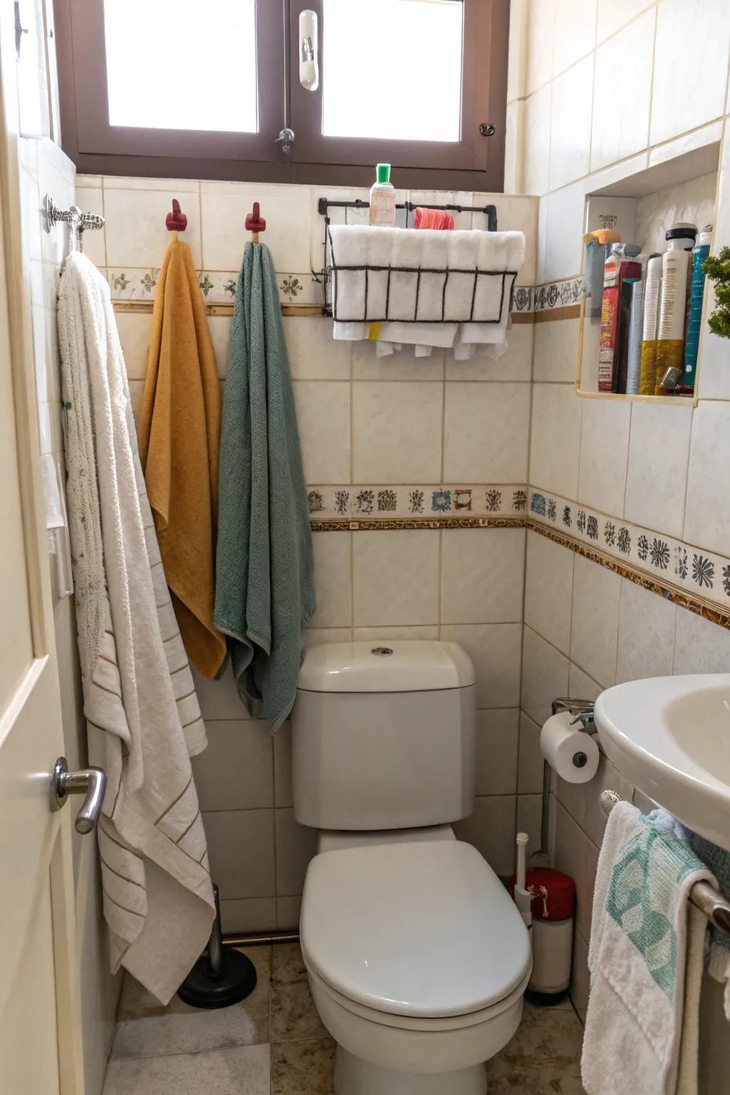 Fasteners adding practical usefulness to the bathroom.