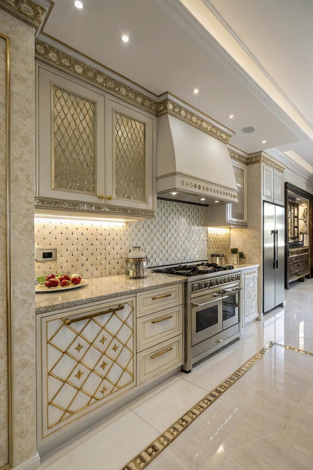 Sophisticated glamour using shiny trims.