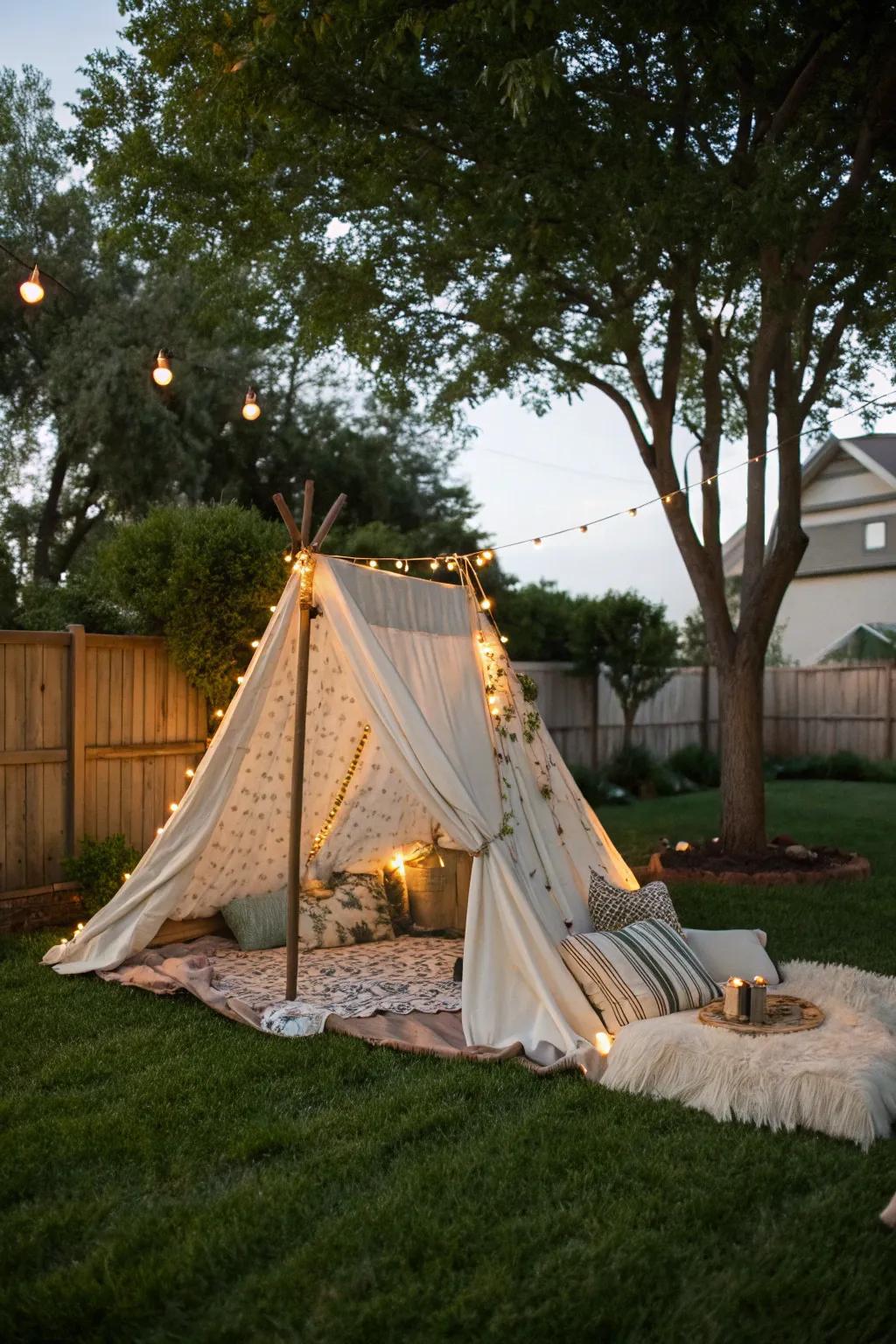 A DIY camping tent adds a personal touch to the camping experience.