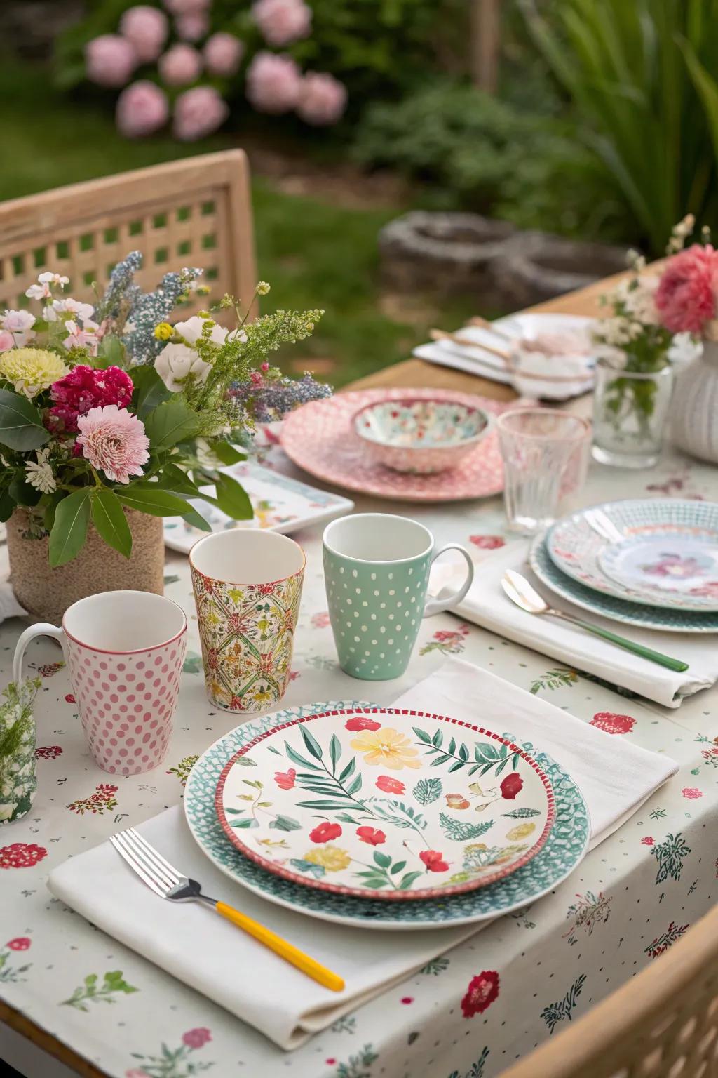 Unmatched tableware creates a unique and energetic tablescape.