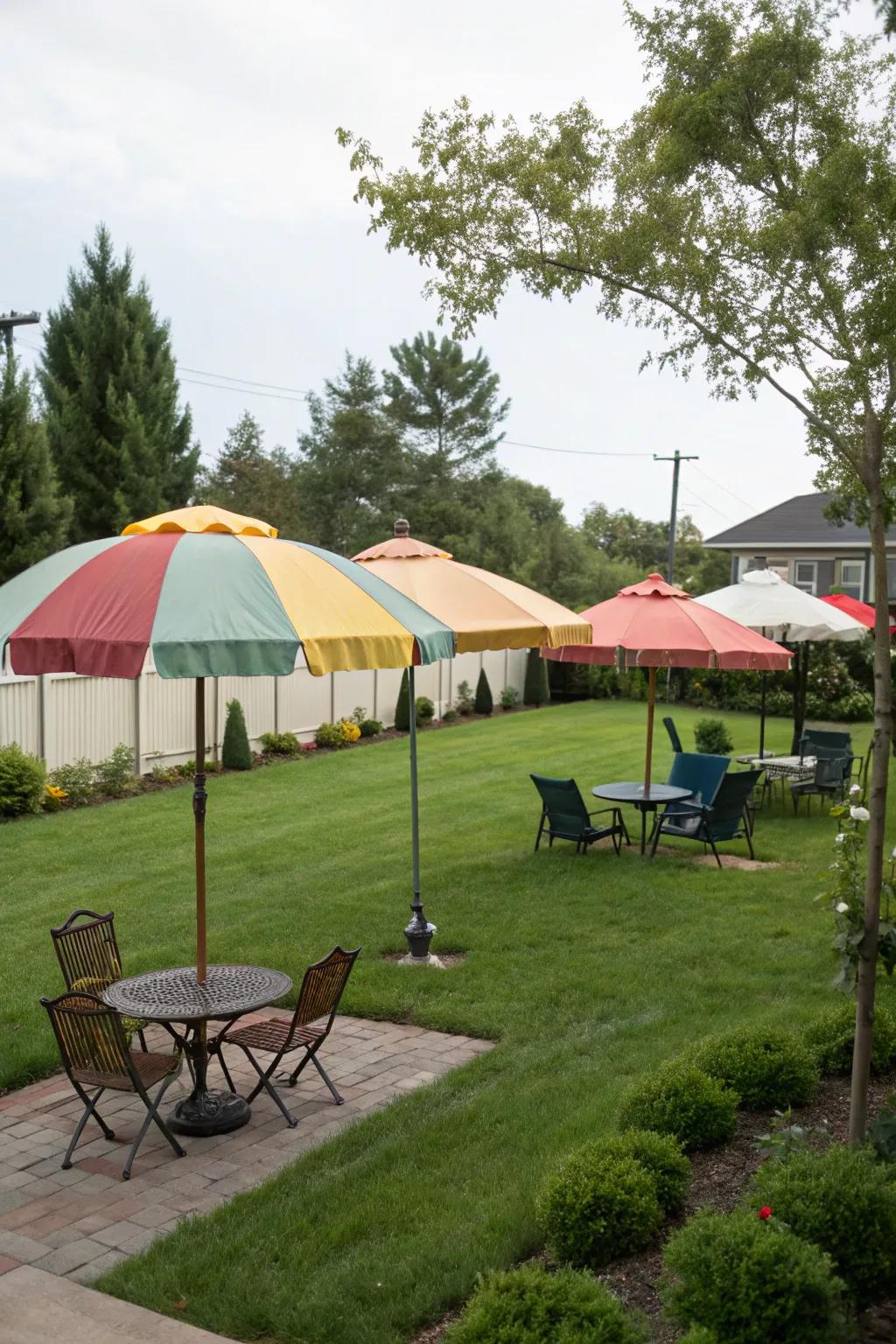 Sunshades creating a private backyard seating area.