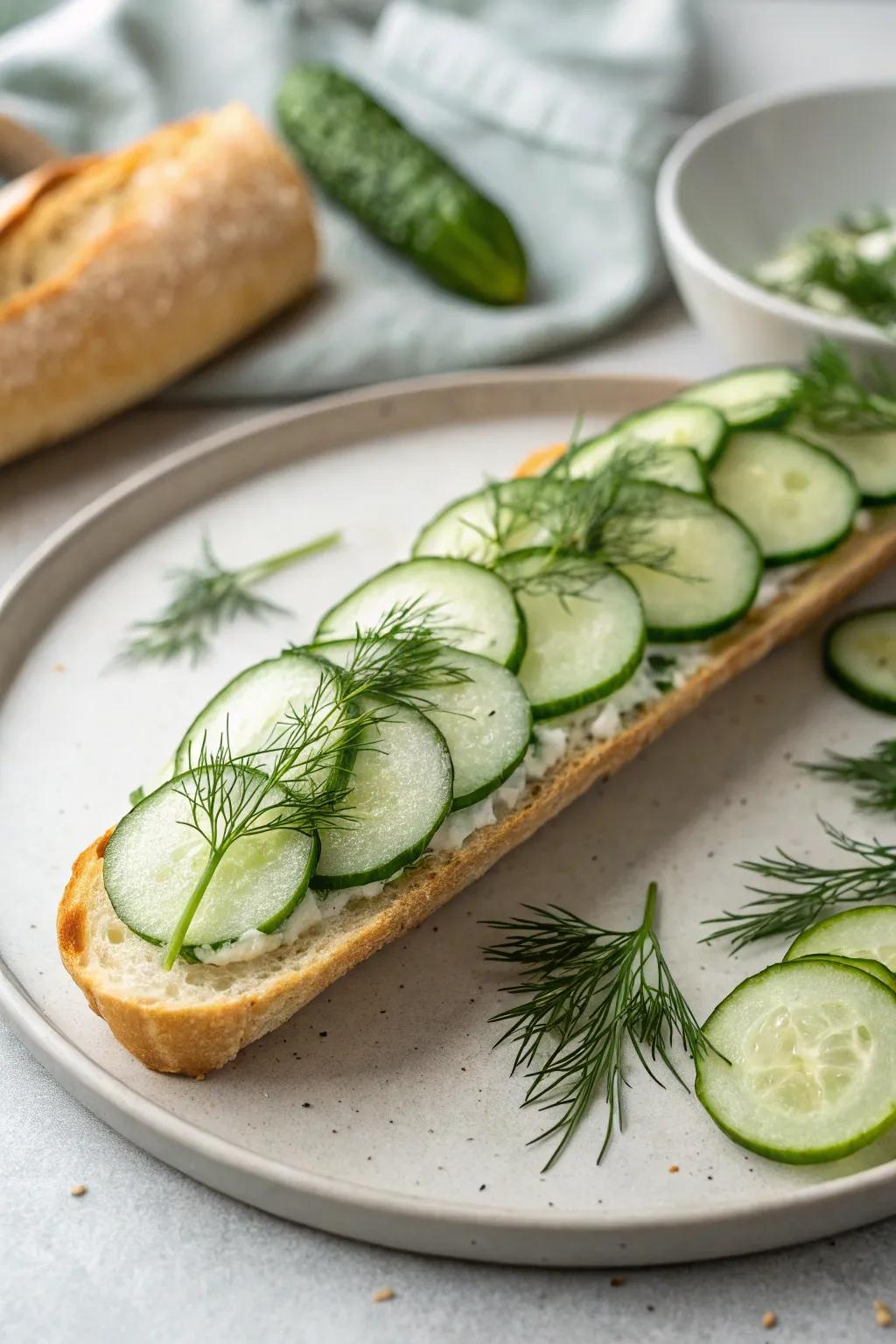 Crisp sprouts plus dill infuse a revitalizing sensation into your baguette.
