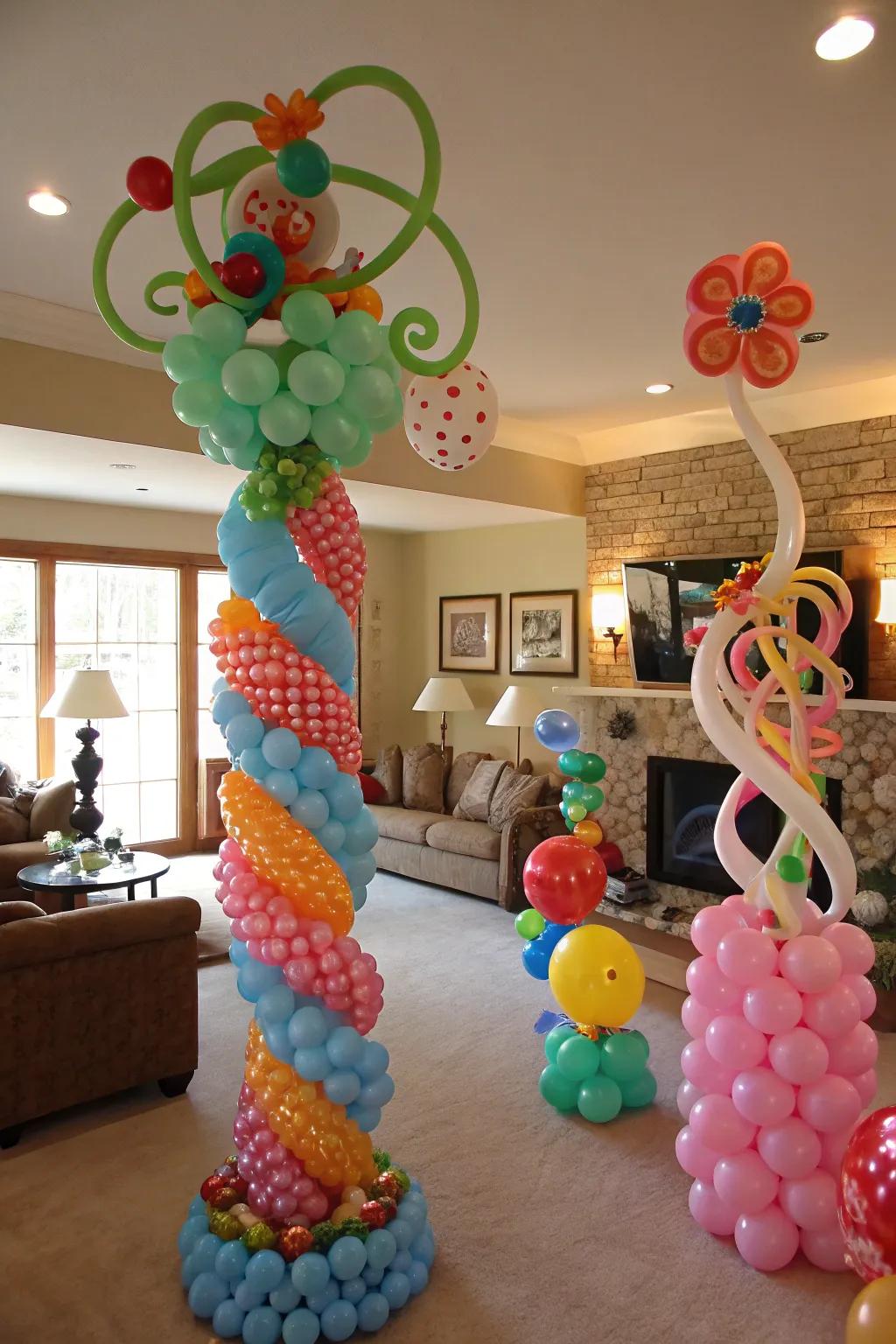 Intricate balloon sculptures adding an artistic and whimsical touch to any home