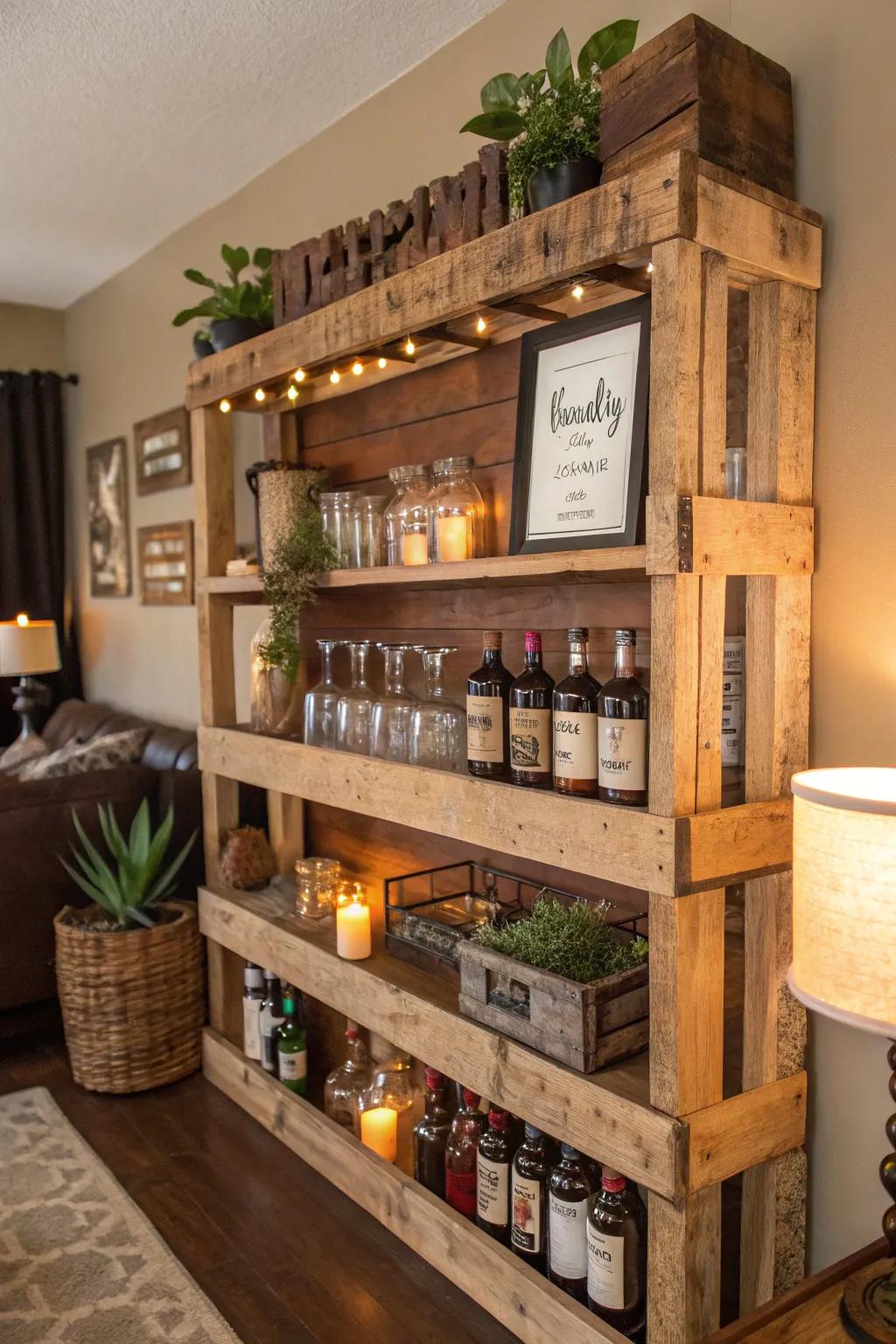 Skid racks bring rustic allure to your bar.