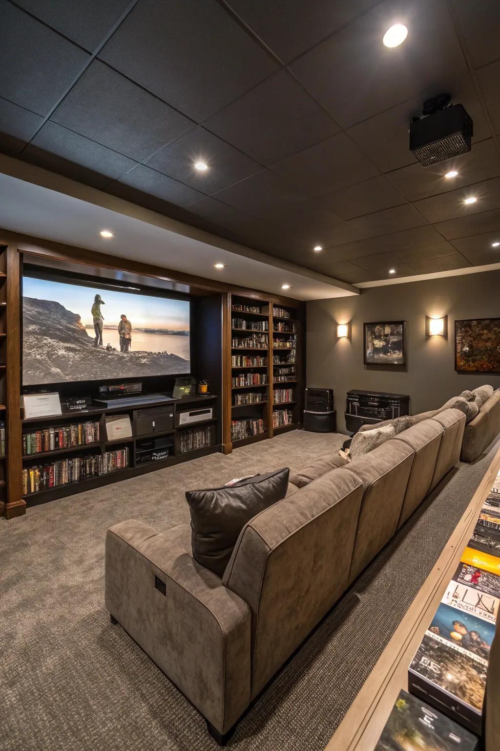 Tiered seating generates a theater environment inside your media room.