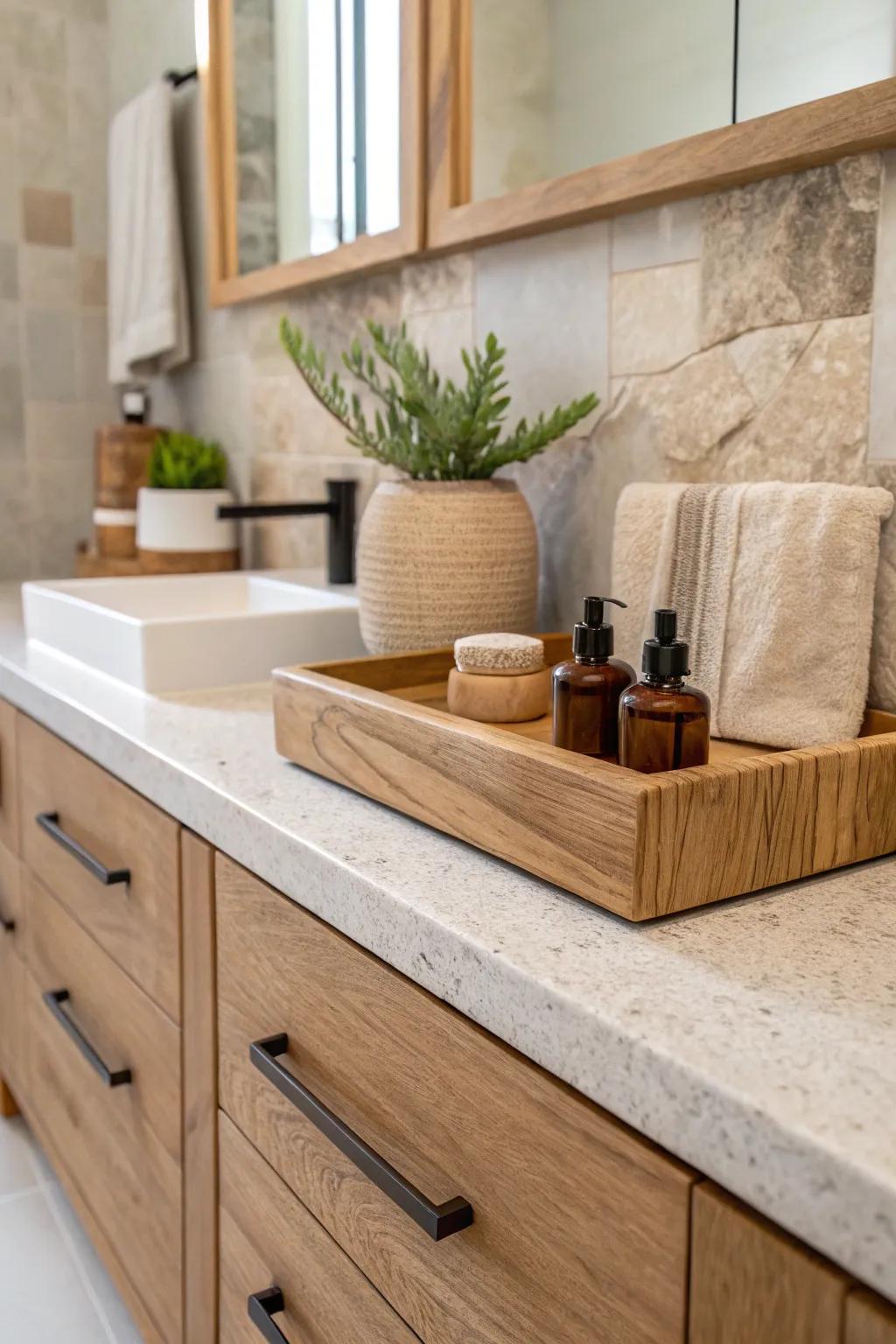 Natural substances pervade your bathroom with warmth and persona.
