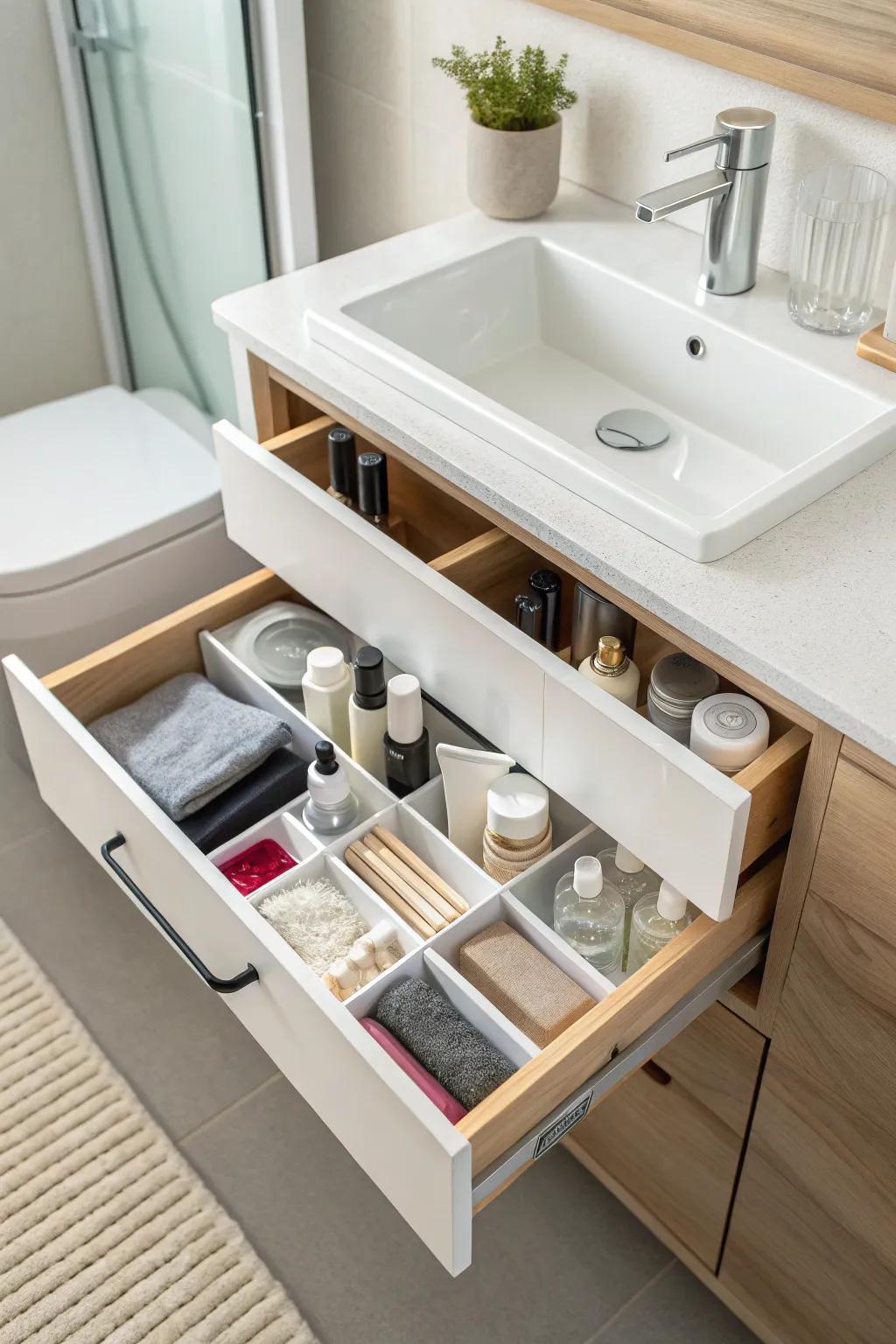 Pull-out drawers add layers of organization for small items.