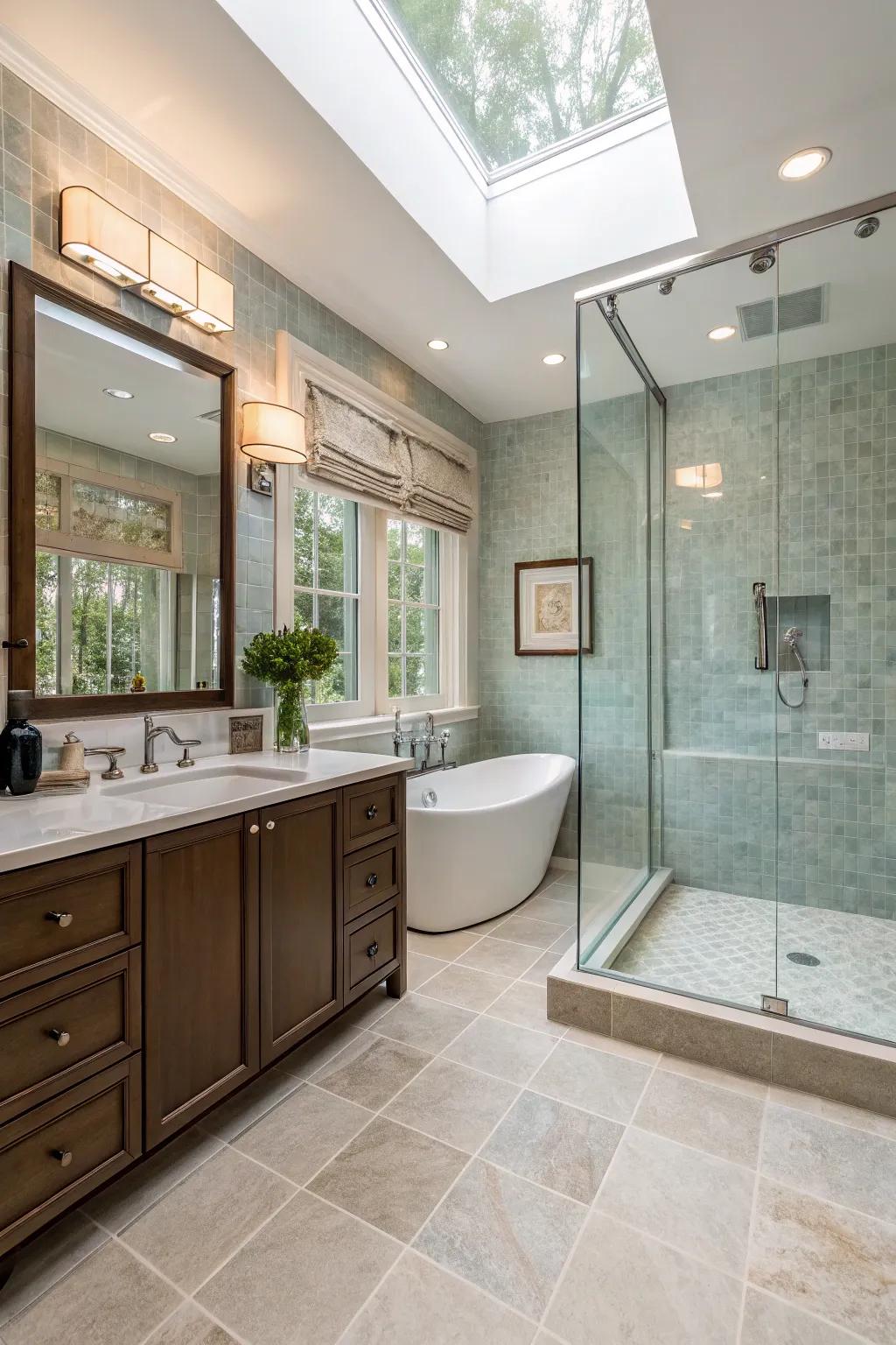 Floor-to-ceiling slabs creating a cohesive look in the bathroom.