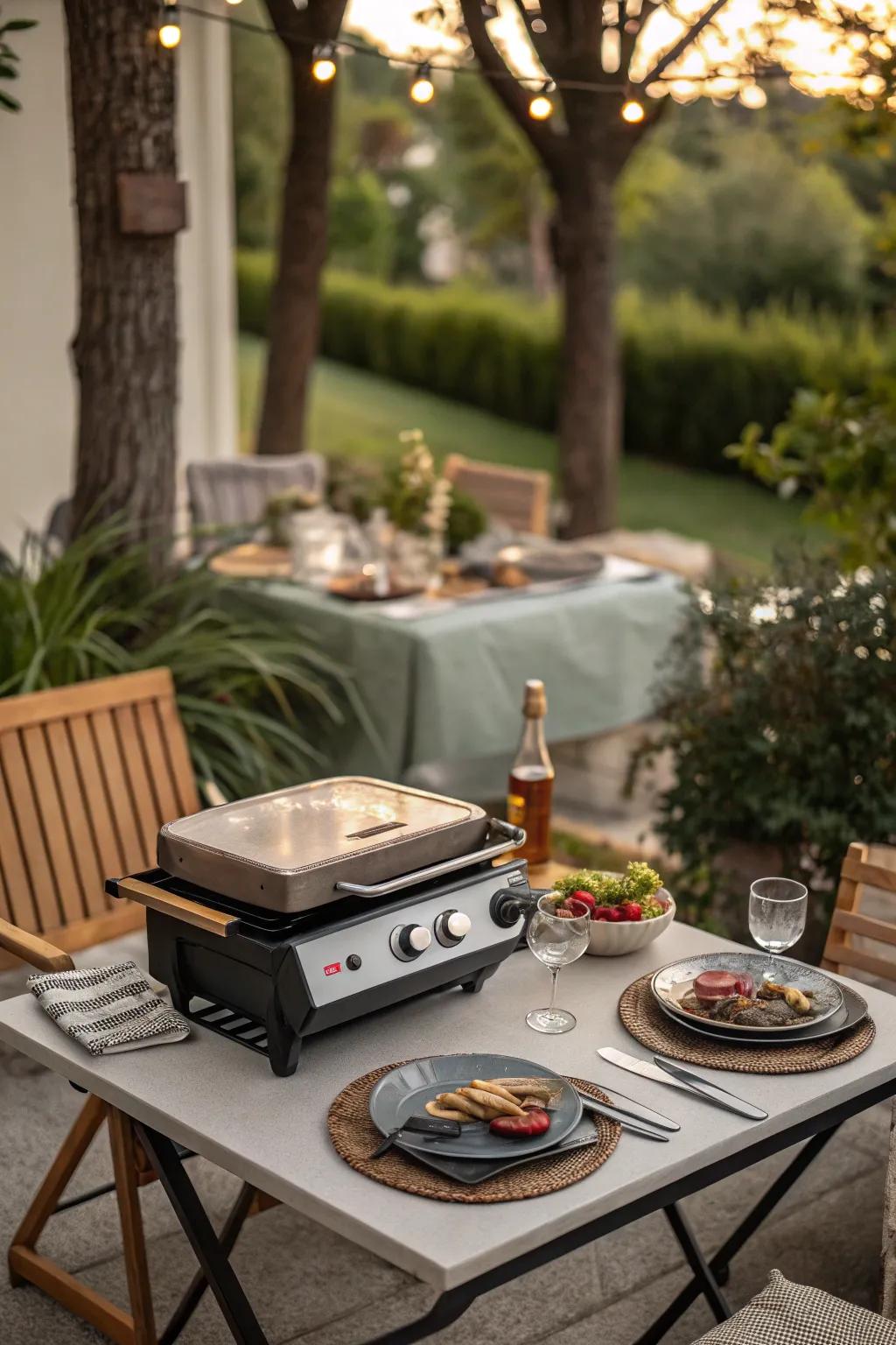 Countertop grill for intimate outdoor dinners.