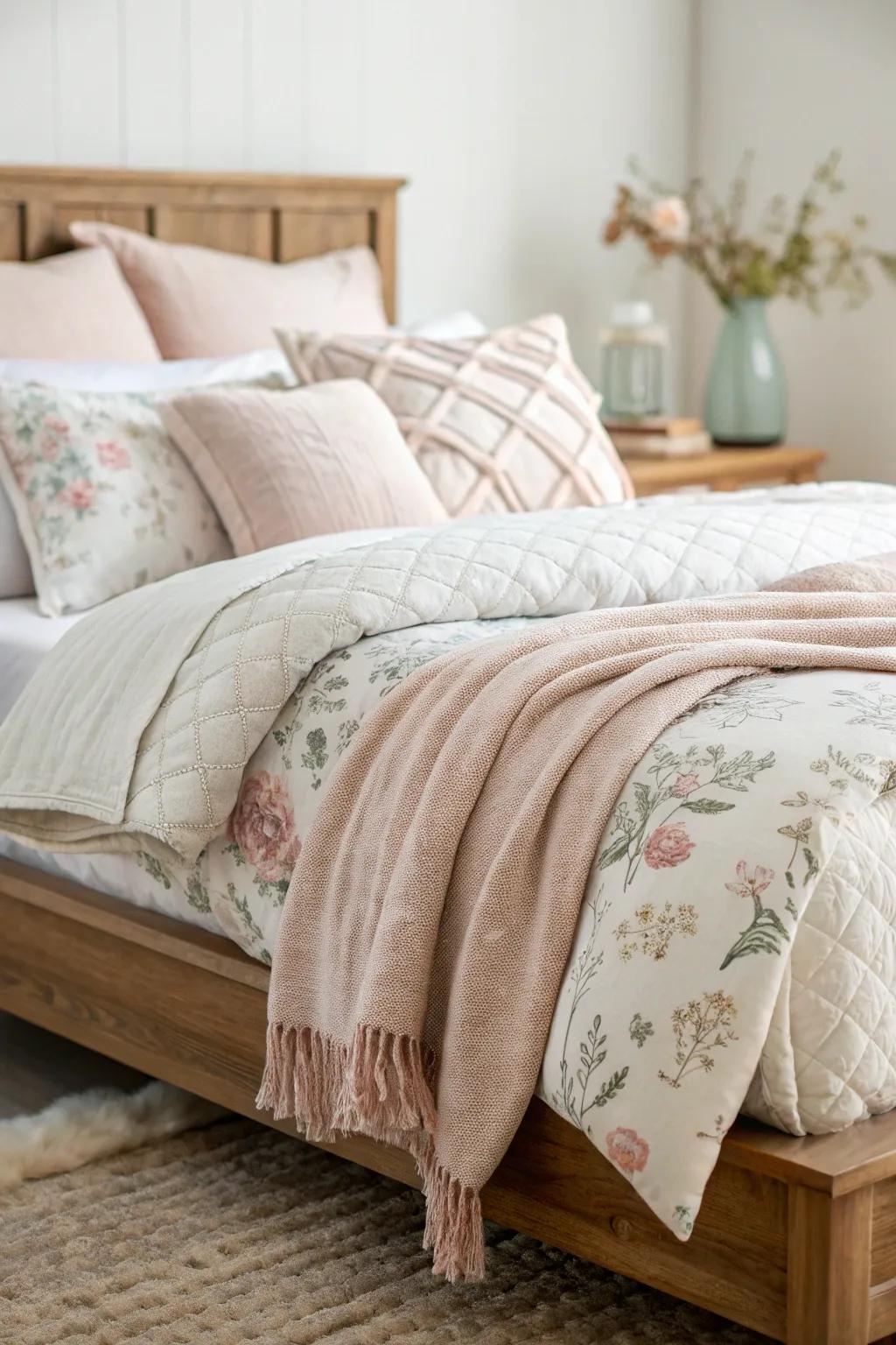 Seasonal bedding maintains a fresh feeling throughout the year.