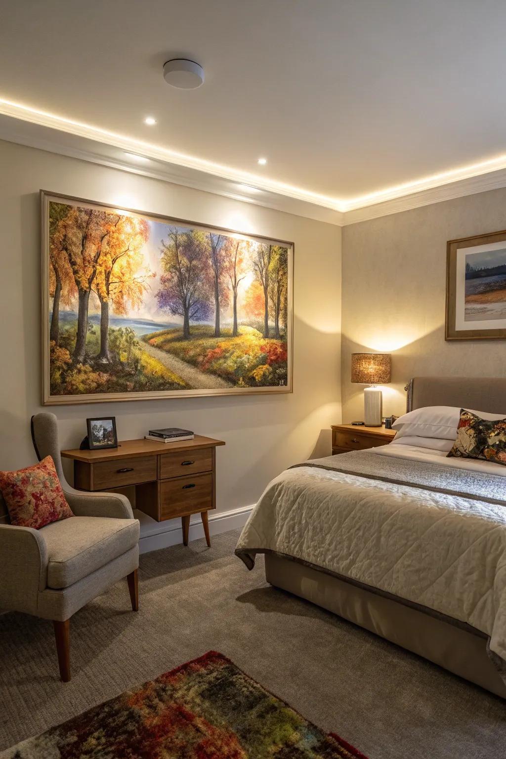 Diode picture lights make artwork a stunning focal point.