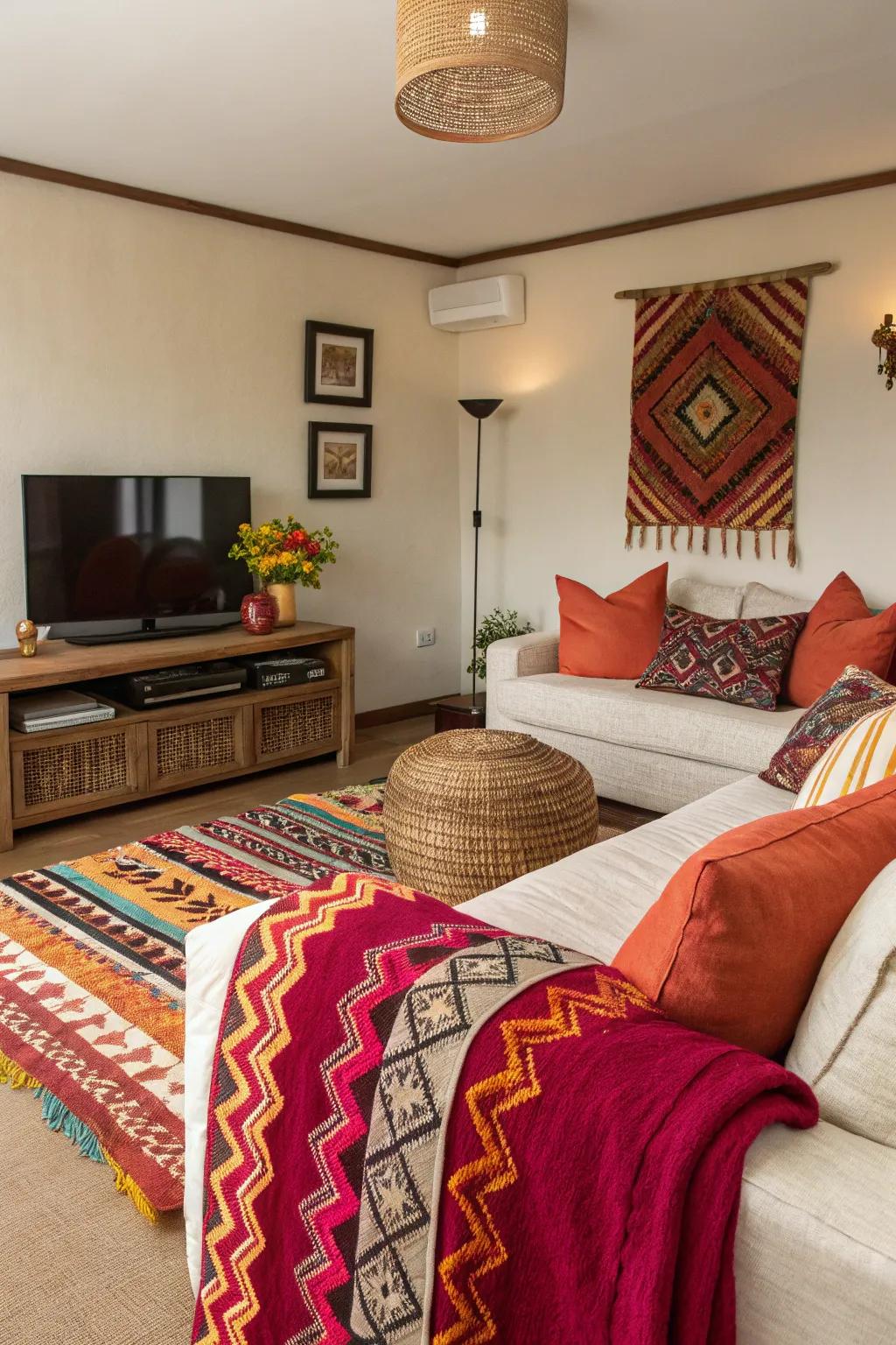 Striking accent tones impart energy and personality to your TV sitting area.