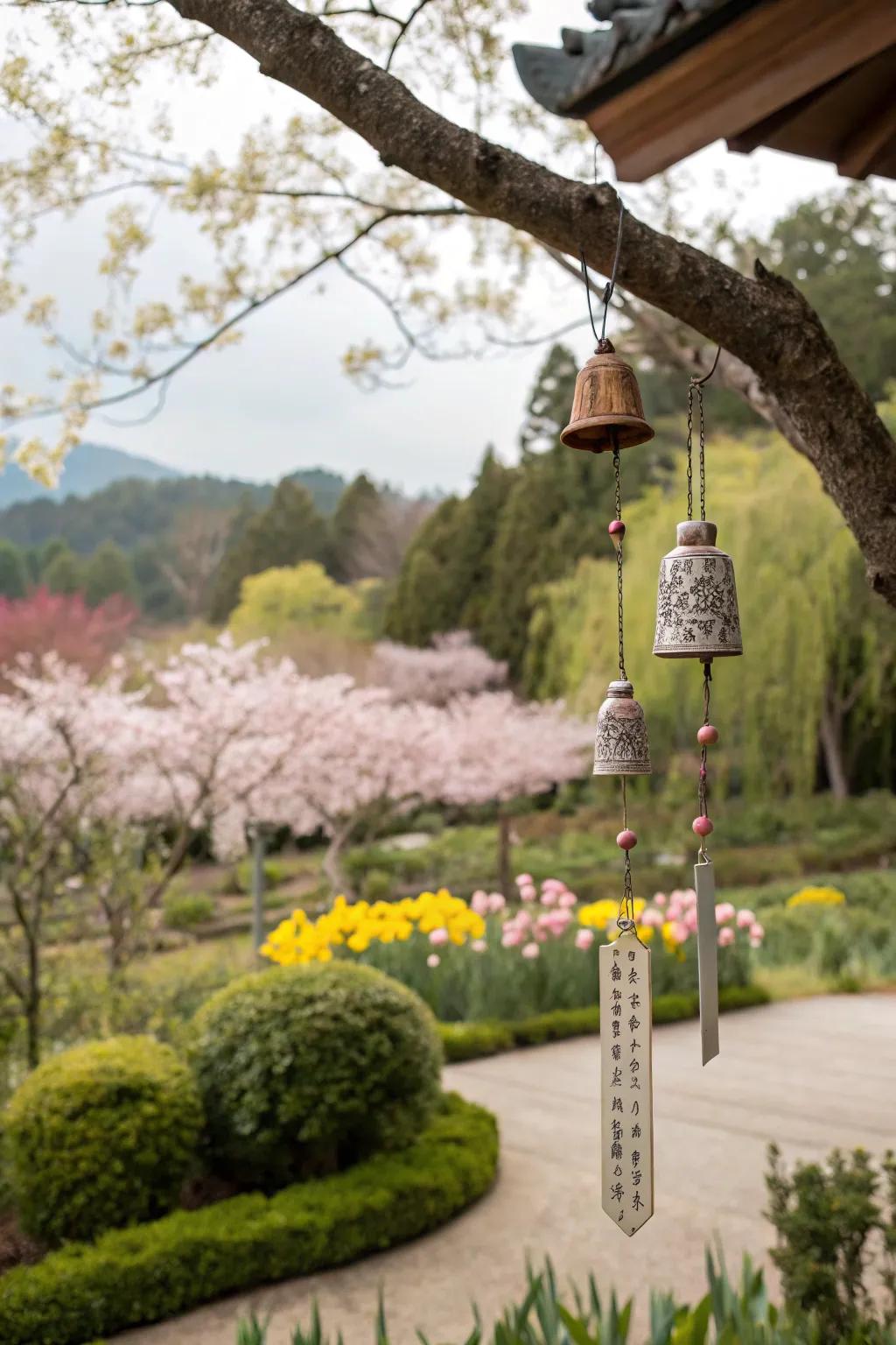 Charming sound makers add a sound of music to gardens and patios.