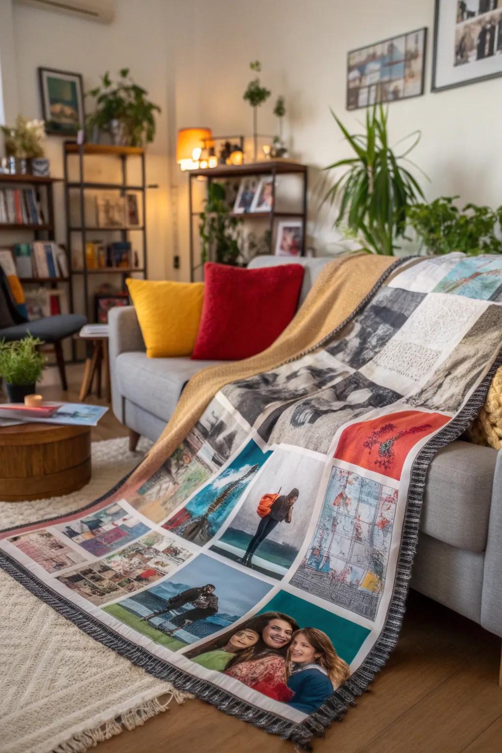 A mixed media masterpiece blanket reflecting a creative spirit.