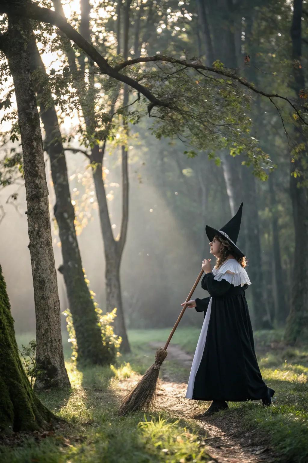 Combine classic witch elements with whimsical details for a playful Halloween costume.