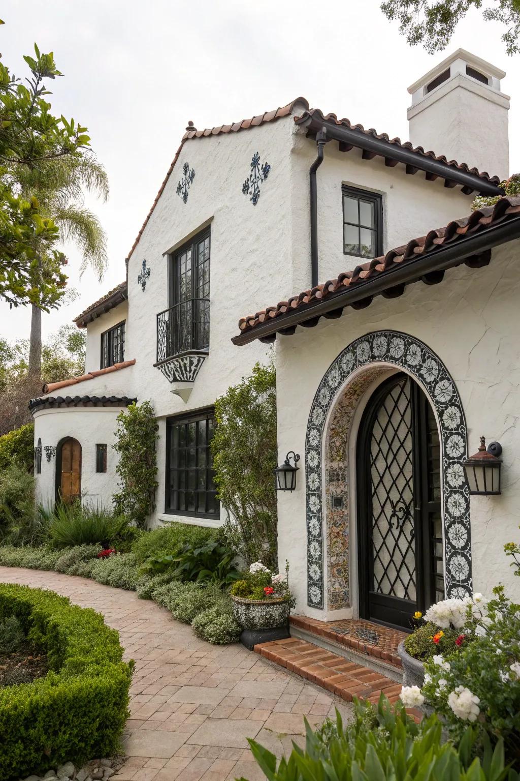 A Spanish Revival home with a chic black and white twist.