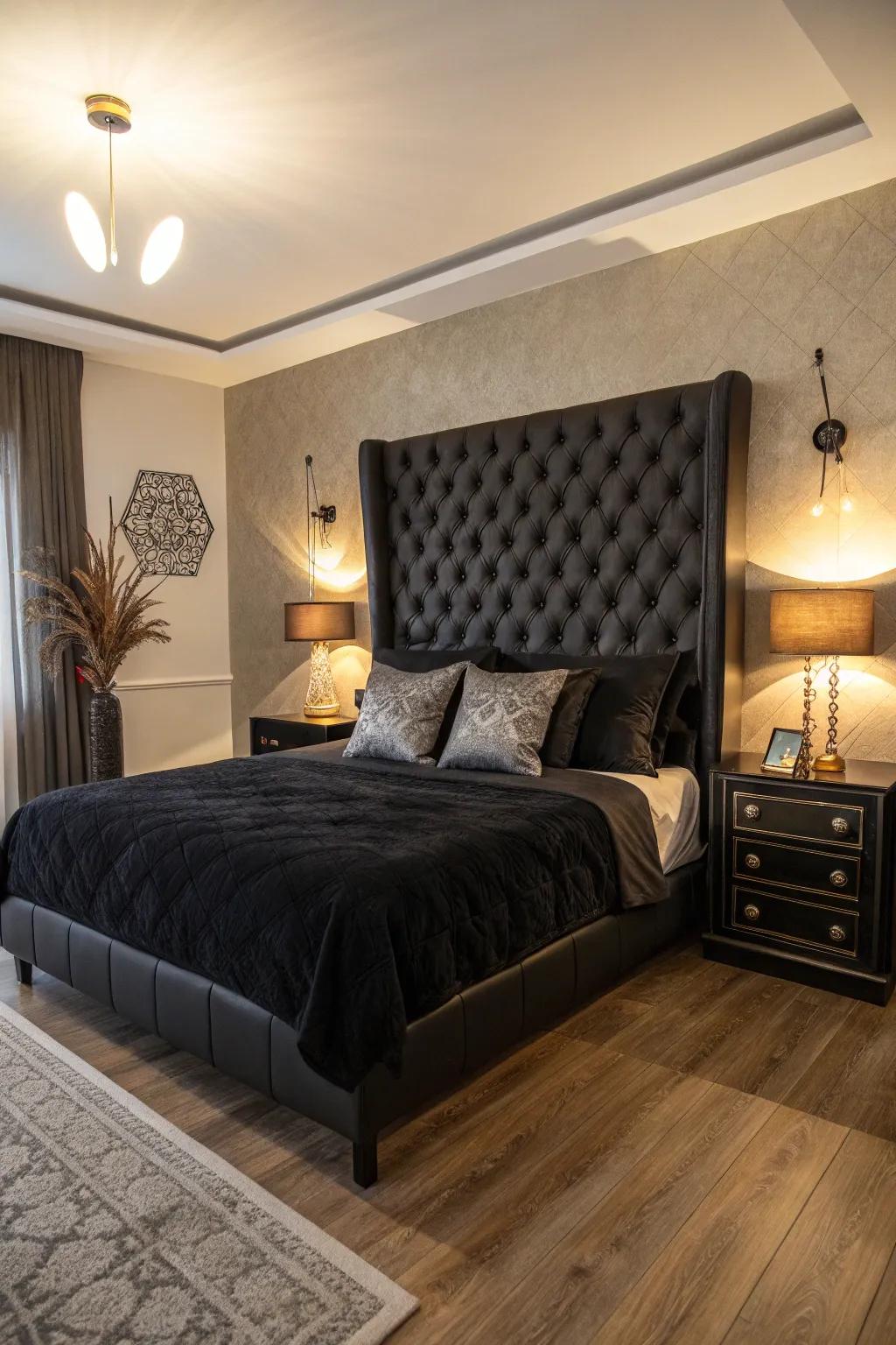 Producing a center point through the use of a black headboard.