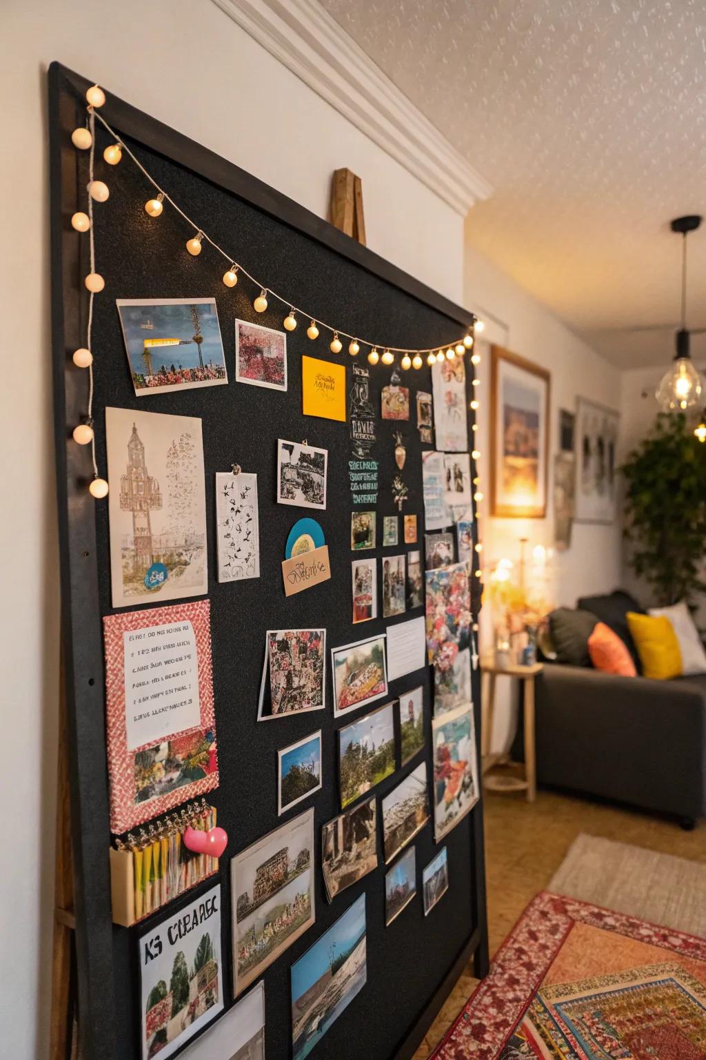 Capture the essence of your adventures with an eclectic memo board.