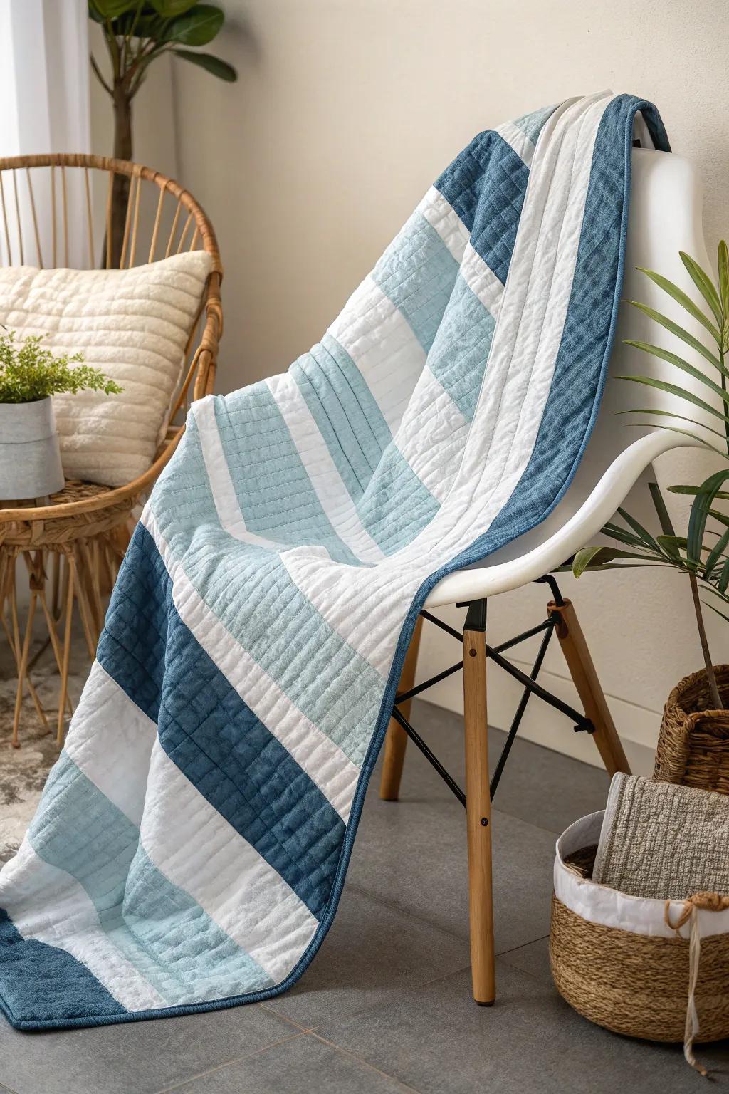 Elevate your space using the lasting elegance of simple lines in azure and ivory.