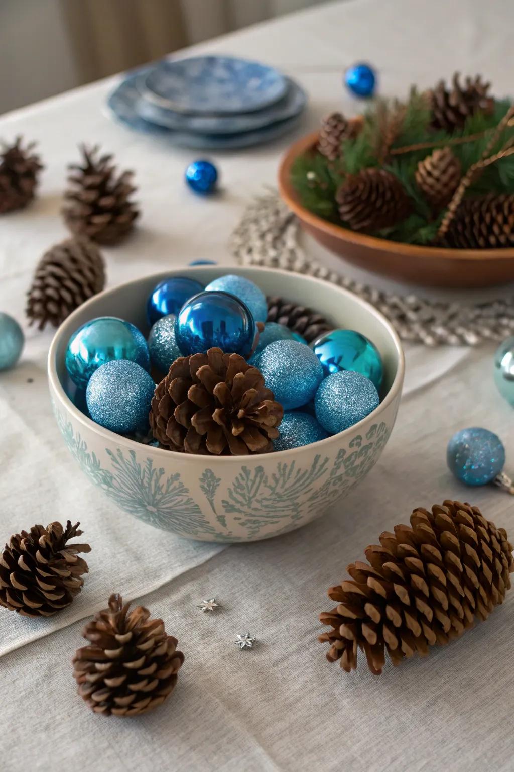 Uncomplicated yet striking display of spheres and cones in blue