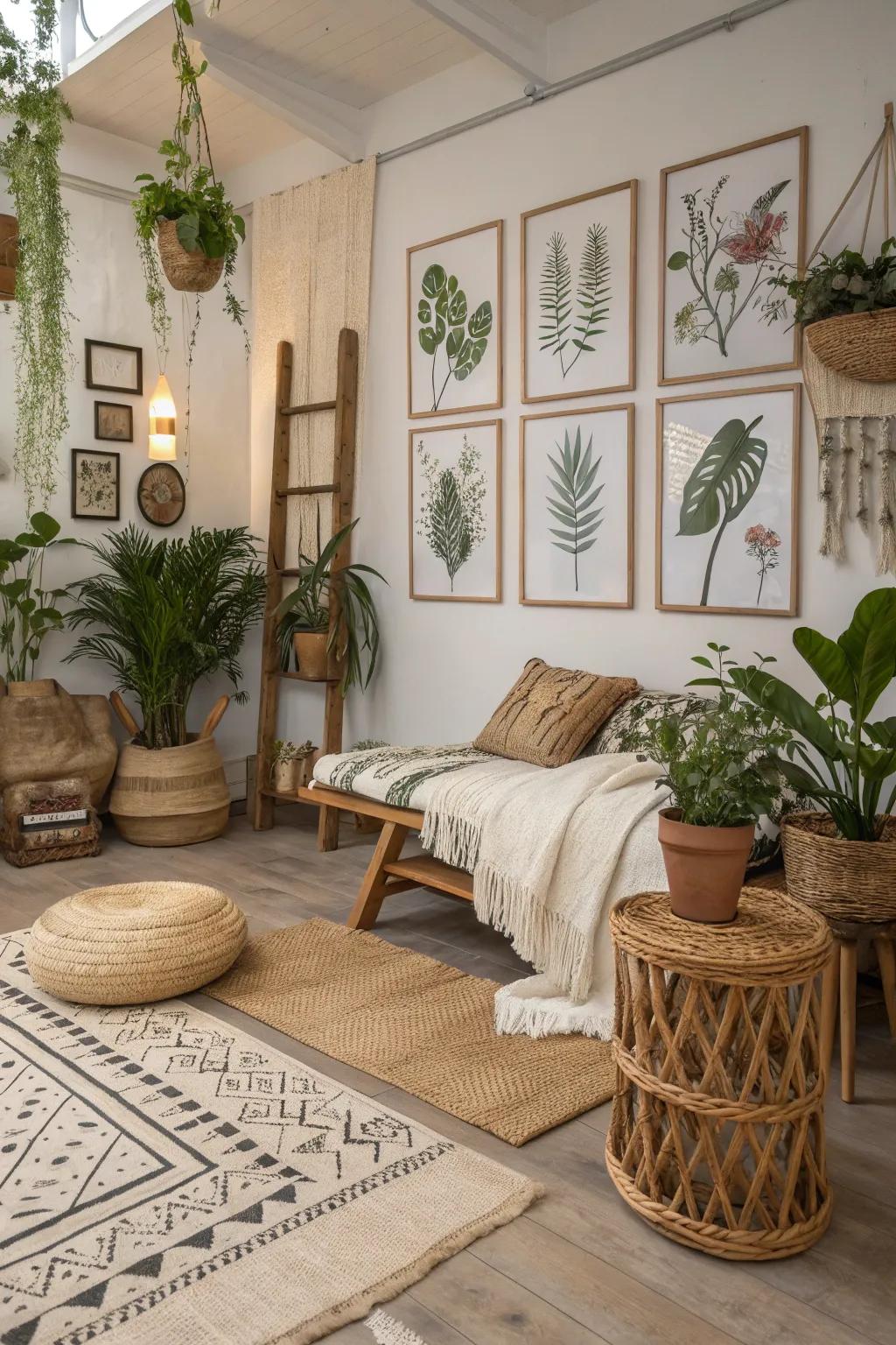 Nature-inspired design brings tranquility to a bohemian space.