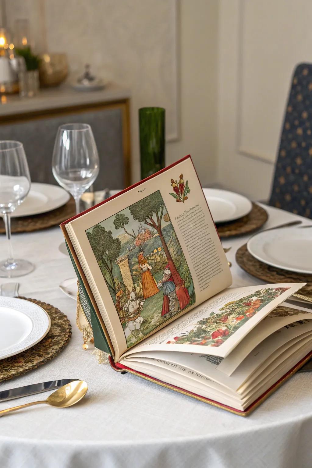 Three-dimensional books bring a whimsical surprise to any centerpiece.