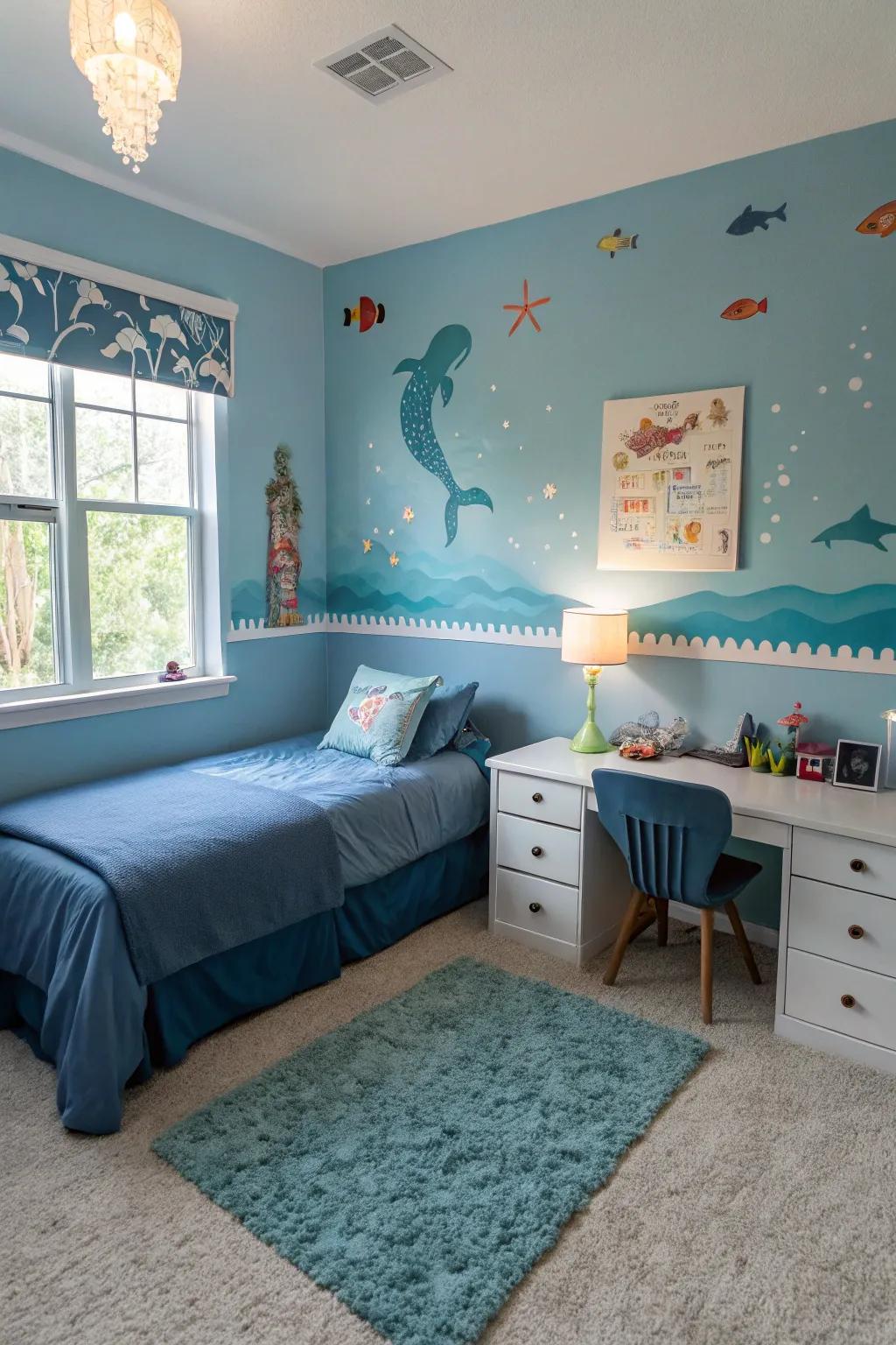 Find peace with underwater blue tones.