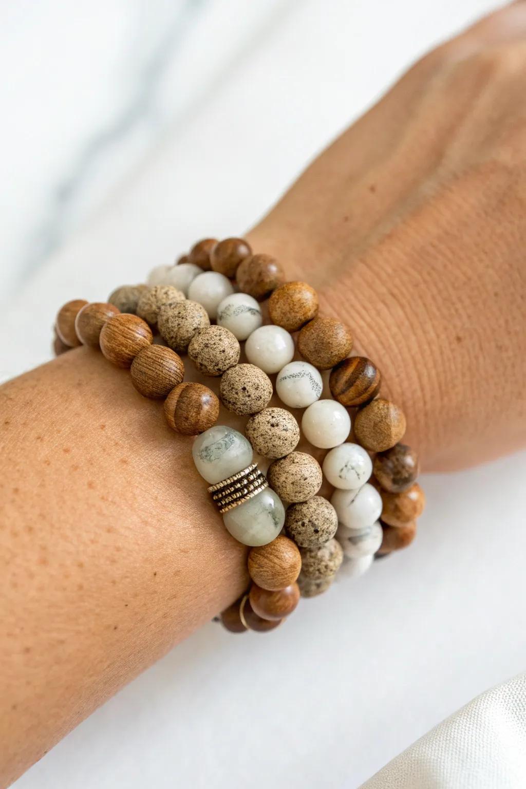 Embrace nature's elegance with a wonderfully layered bracelet style.
