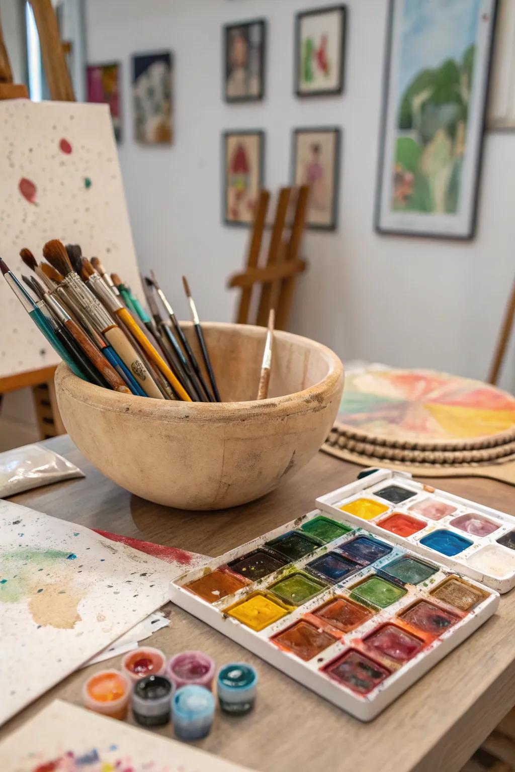 Artistic inspiration conveyed through implements and palettes