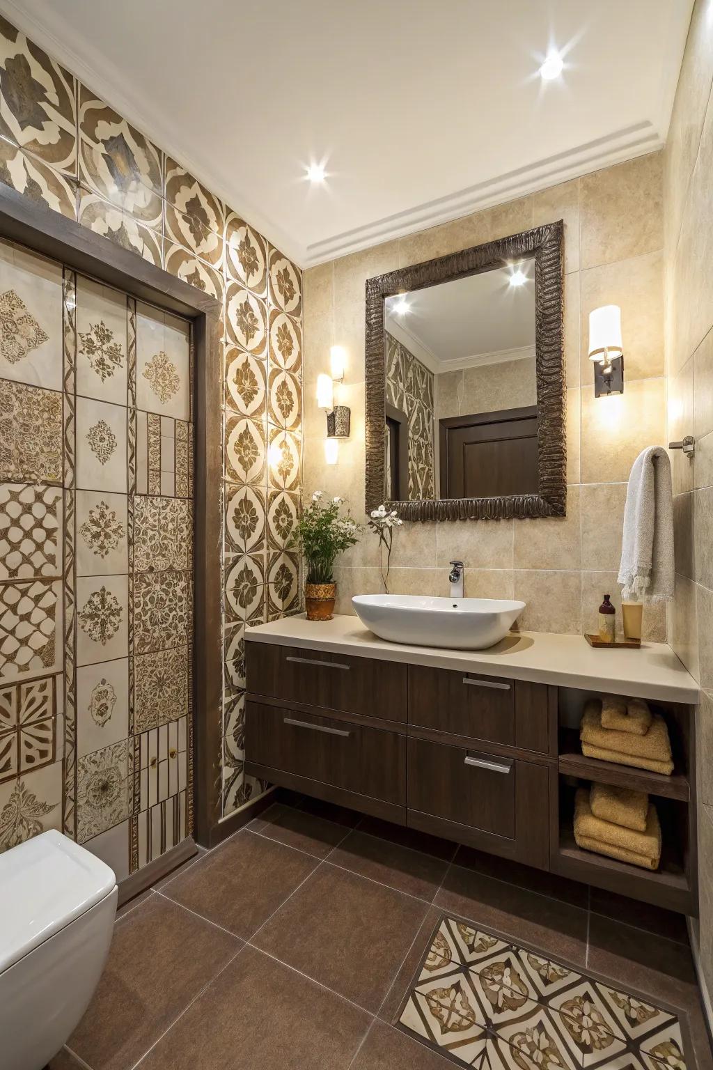 Artistic flair with patterned tiles.