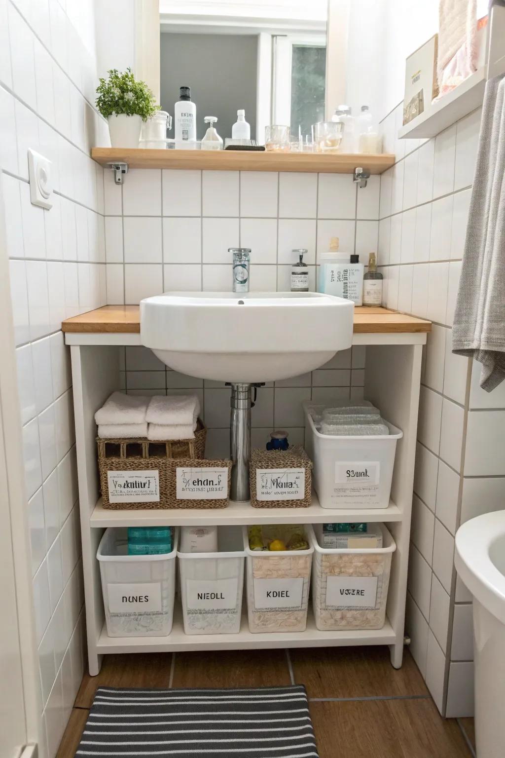 Under-sink storage keeps this compact bathroom neat and effective.
