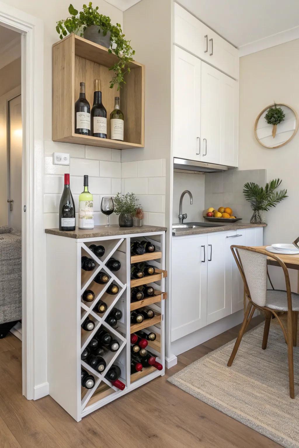 Small wine racks are a stylish way to store wine in small spaces.