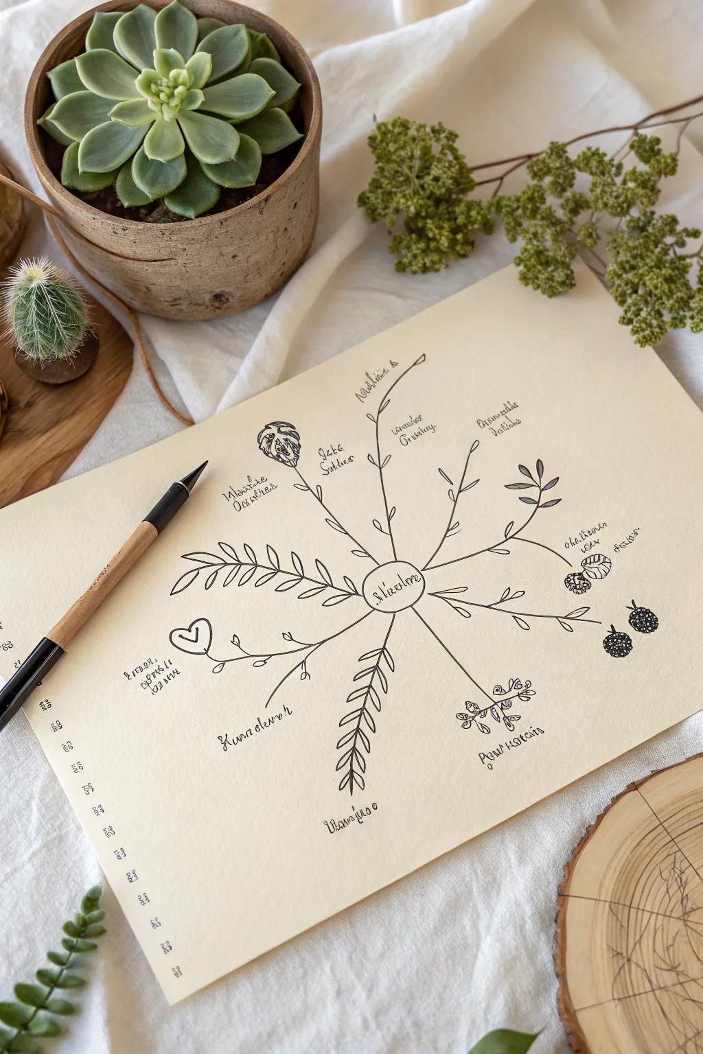 Arrange your thoughts beautifully with a minimalist mind map&mdash;where simplicity inspires creativity.