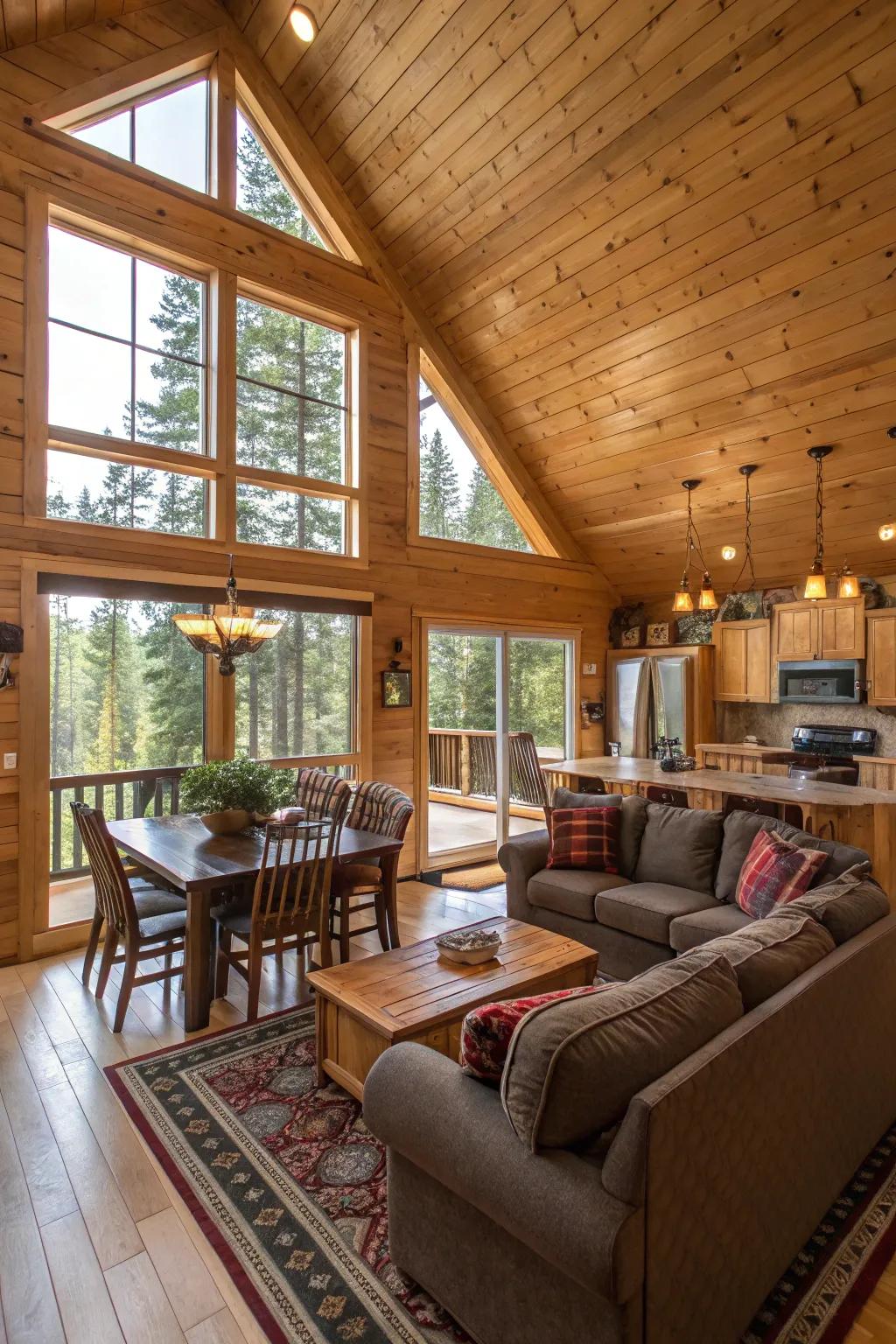 An open space enhances the sense of space and connection in this cabin.