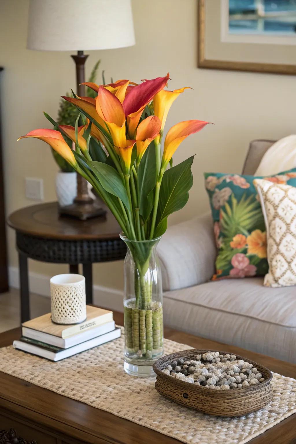 Bring the tropics inside using bloomsticks lily displays.