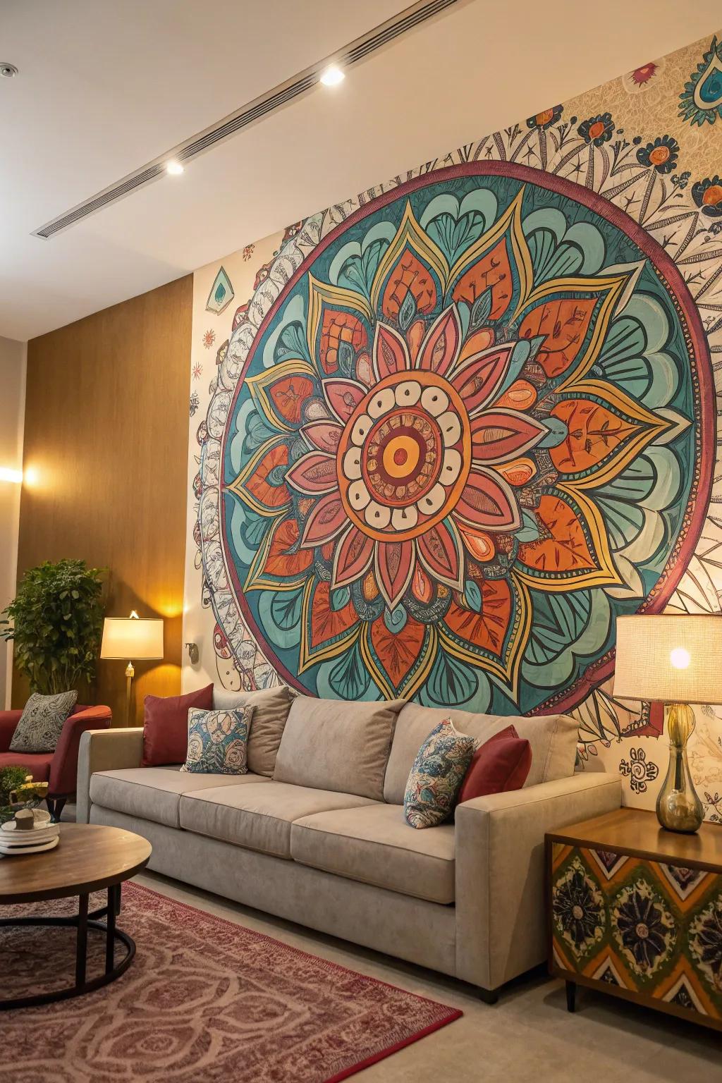 Expansive wall panel situated in a vast household area