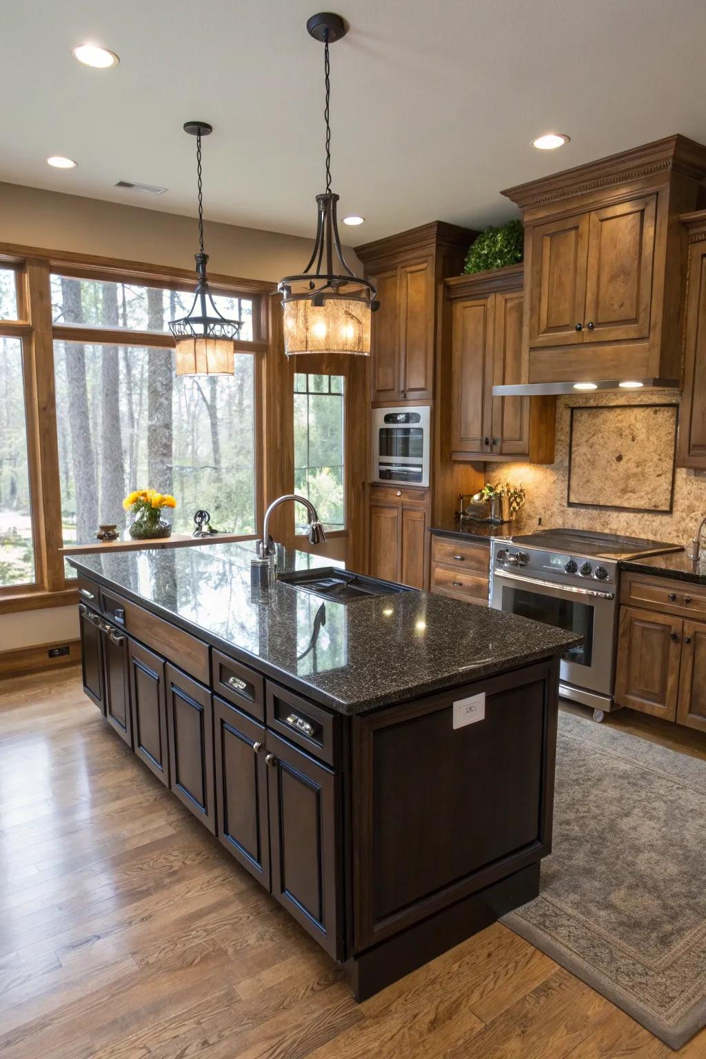 A statement island becomes the heart of the kitchen.