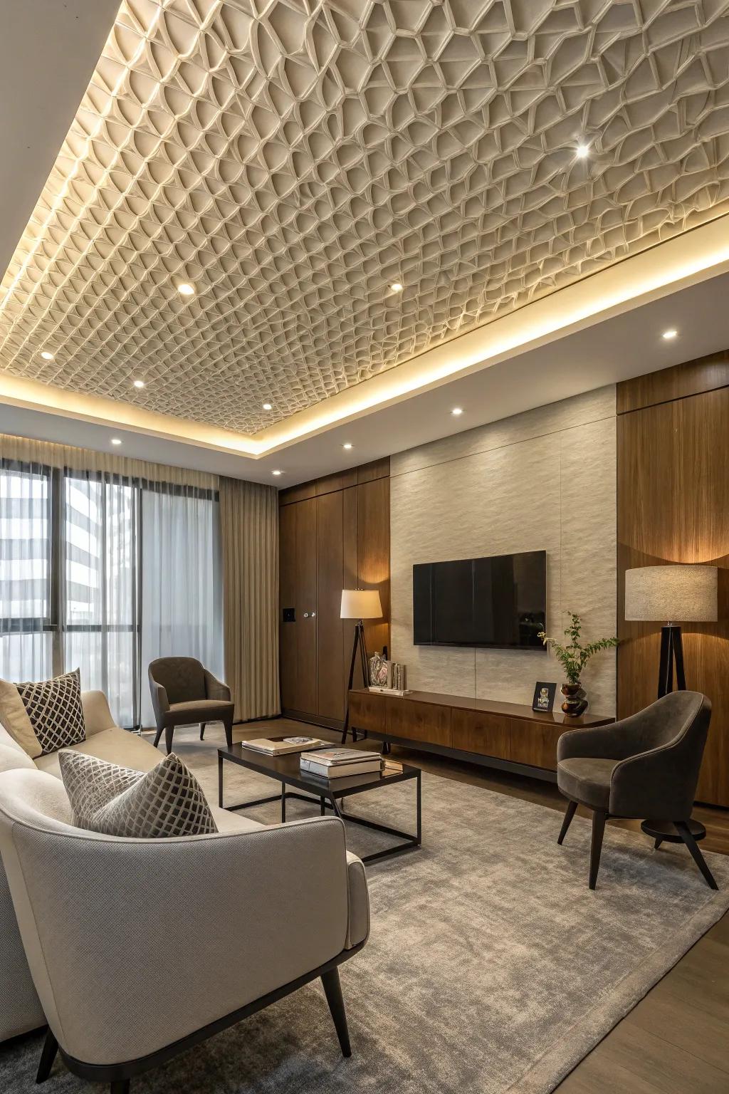 Add artistic flair with the geometric appeal of comb ceiling textures.