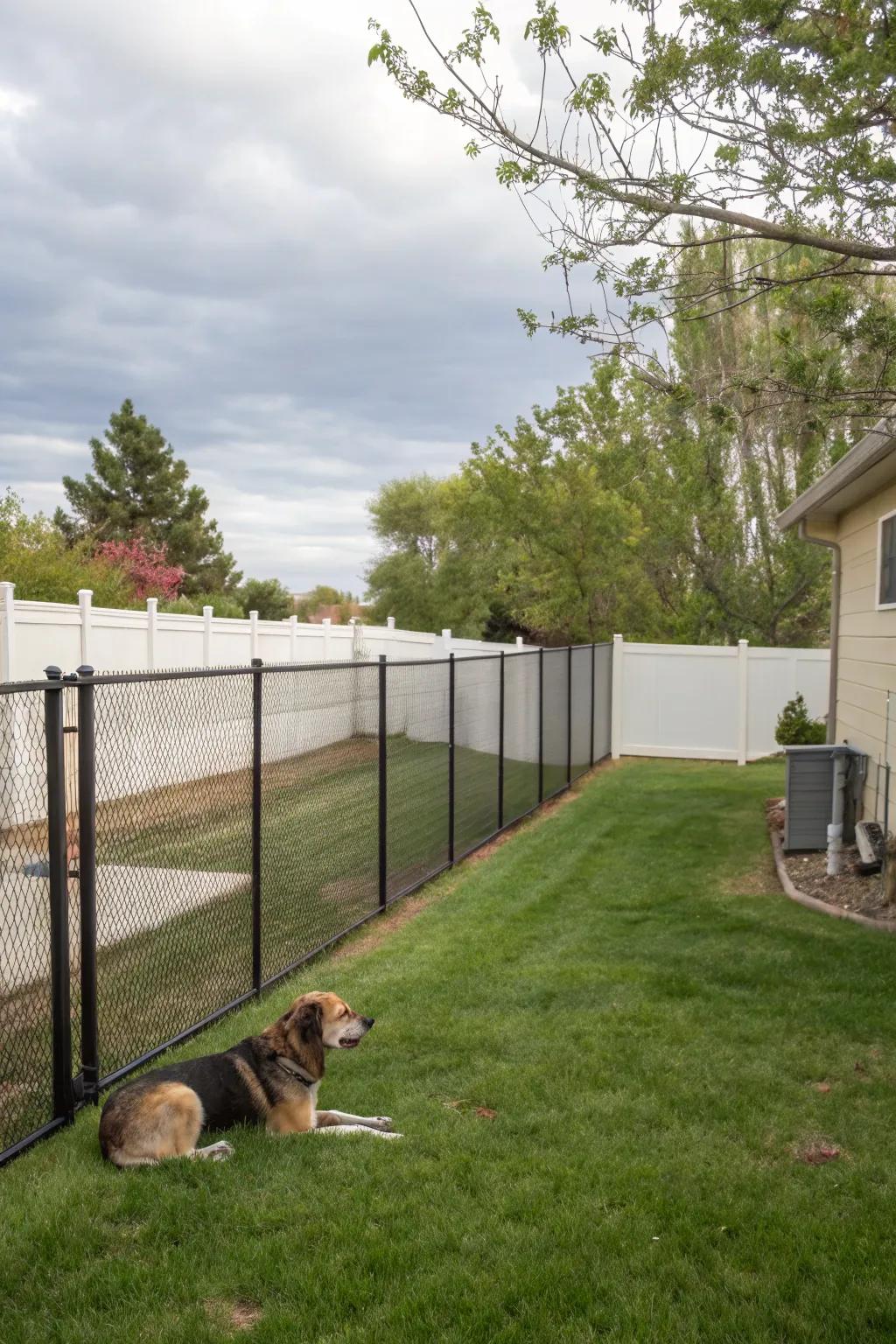 Vinyl mesh boundaries offer durability, and weather resistance for canine containment.