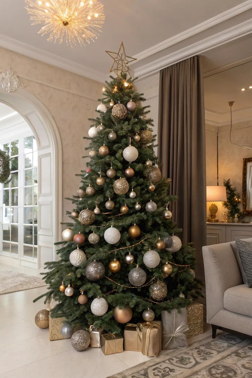 An artistic flair holiday bauble tree that's truly a masterpiece.